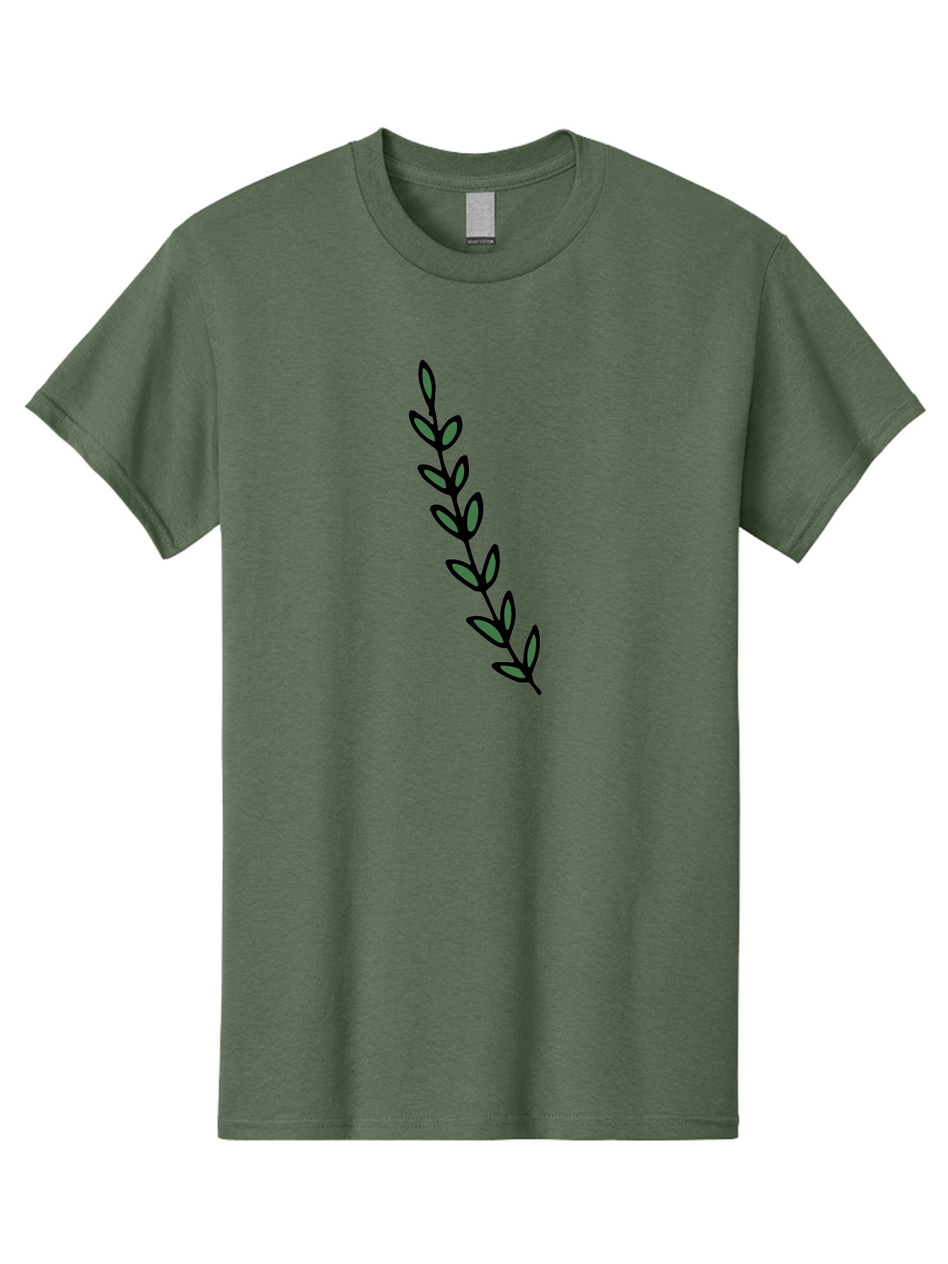 Green-Leaves Men'S Graphic Tee, 100% Cotton, Comfortable Casual Summer Wear, Machine Washable, Simple Stem, Leafy Greens, Minimalist Design, Dark Gray Leaves, Black Outline, Botanical Illustration, Modern Graphics -  Aaa906