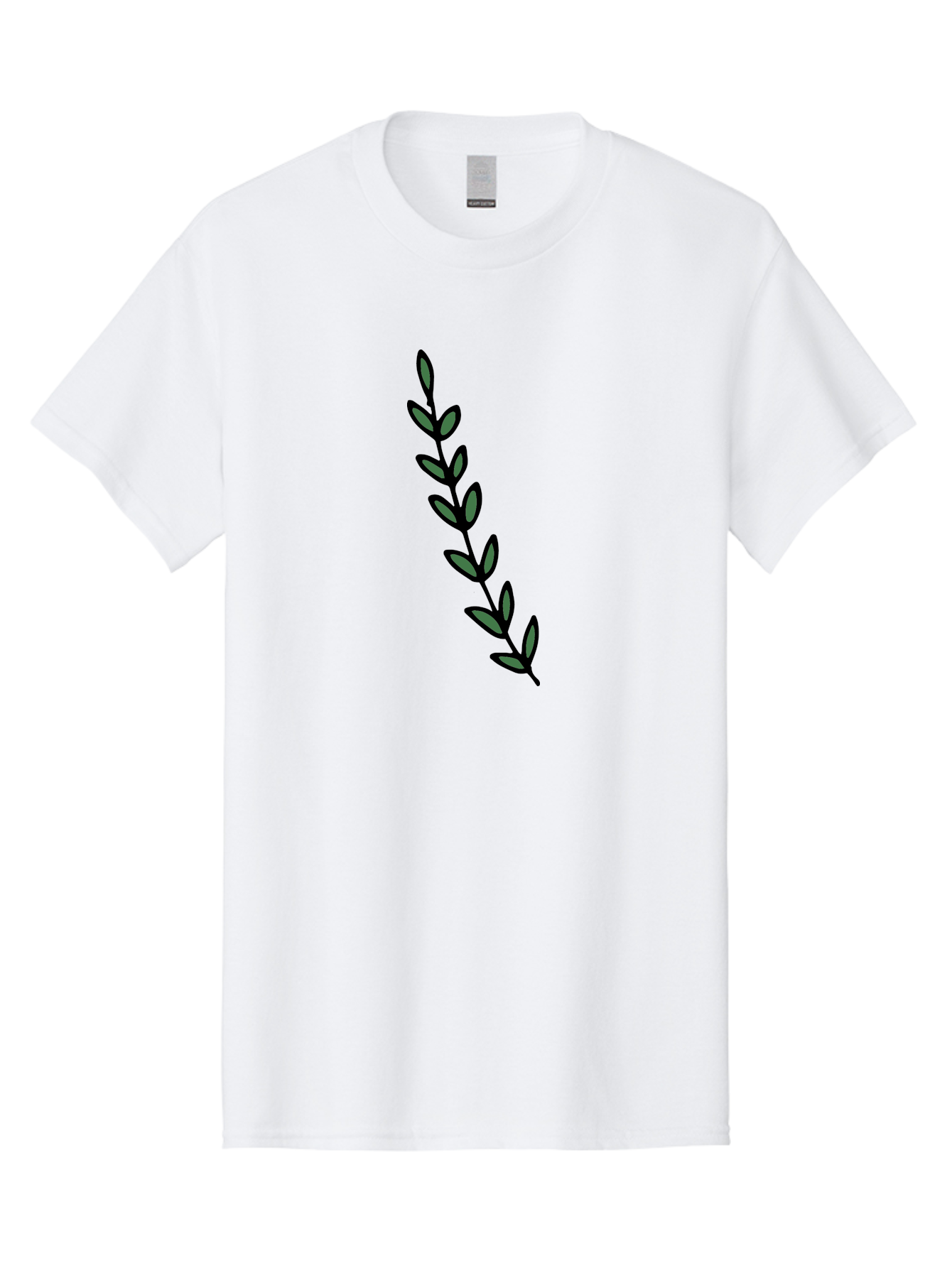 Green-Leaves Men'S Graphic Tee, 100% Cotton, Comfortable Casual Summer Wear, Machine Washable, Simple Stem, Leafy Greens, Minimalist Design, Dark Gray Leaves, Black Outline, Botanical Illustration, Modern Graphics -  Aaa906