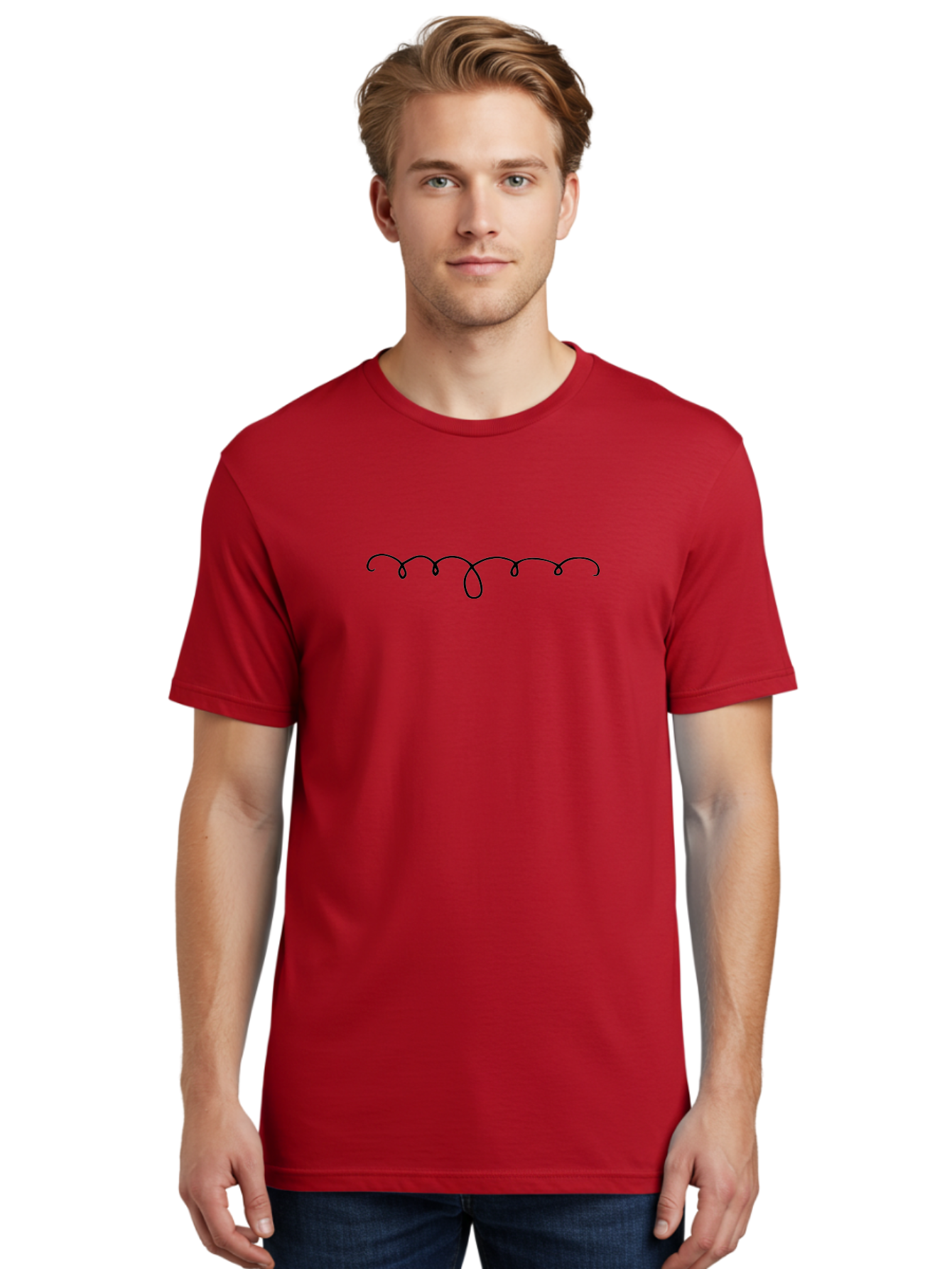 Handwritten-Flourish Men'S Graphic Tee, 100% Cotton, Comfortable Casual Summer Wear, Machine Washable, Handwritten Doodle, Simple Line Art, Wavy Lines, Abstract Design, Minimalist Illustration, Creative Scribbles -  Aaa908