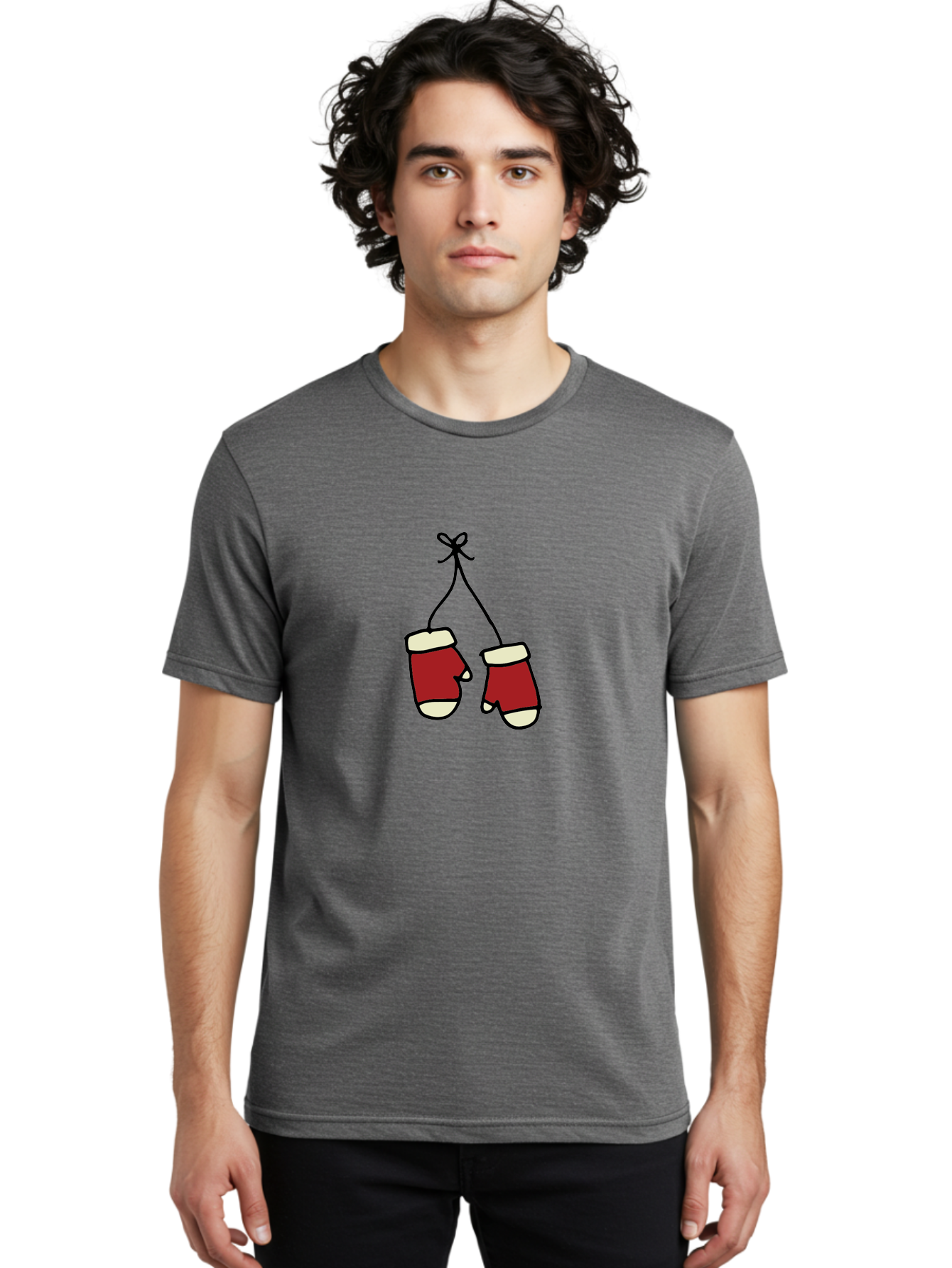 Hanging-Boxing-Gloves Men'S Graphic Tee, 100% Cotton, Comfortable Casual Summer Wear, Machine Washable, Christmas Stockings Hanging, Festive Decorations, Holiday Season, Red And White Stockings, Christmas Gifts, Festive Atmosphere, -  Aaa909