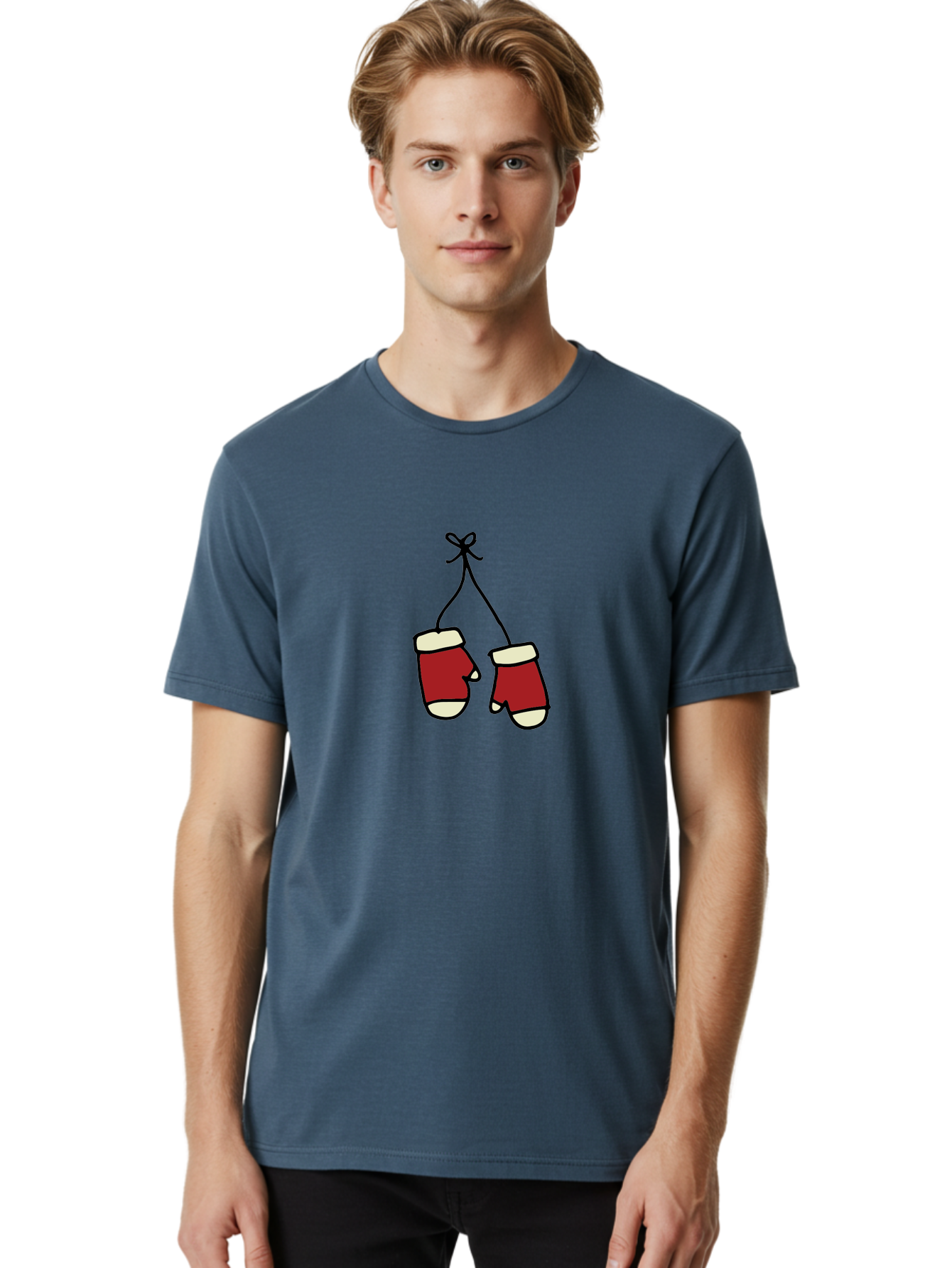 Hanging-Boxing-Gloves Men'S Graphic Tee, 100% Cotton, Comfortable Casual Summer Wear, Machine Washable, Christmas Stockings Hanging, Festive Decorations, Holiday Season, Red And White Stockings, Christmas Gifts, Festive Atmosphere, -  Aaa909