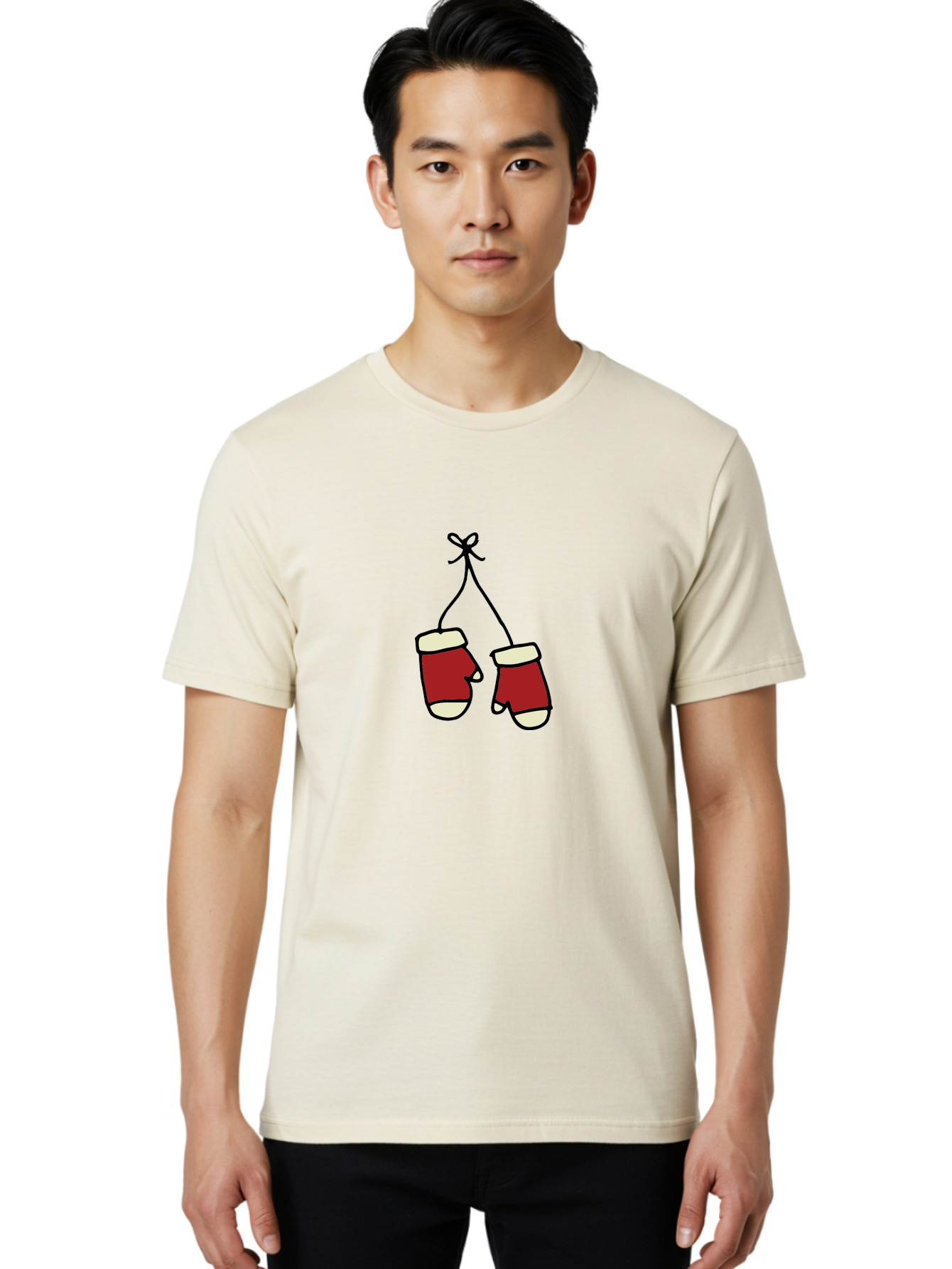 Hanging-Boxing-Gloves Men'S Graphic Tee, 100% Cotton, Comfortable Casual Summer Wear, Machine Washable, Christmas Stockings Hanging, Festive Decorations, Holiday Season, Red And White Stockings, Christmas Gifts, Festive Atmosphere, -  Aaa909