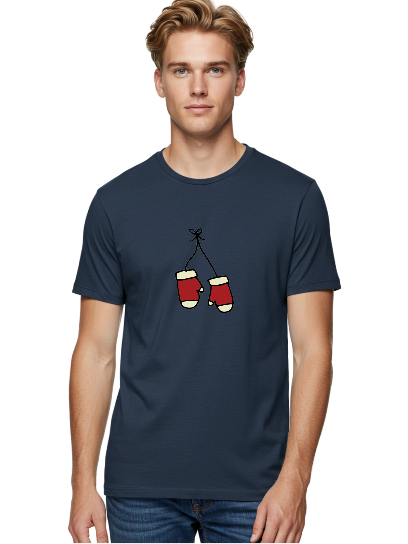 Hanging-Boxing-Gloves Men'S Graphic Tee, 100% Cotton, Comfortable Casual Summer Wear, Machine Washable, Christmas Stockings Hanging, Festive Decorations, Holiday Season, Red And White Stockings, Christmas Gifts, Festive Atmosphere, -  Aaa909