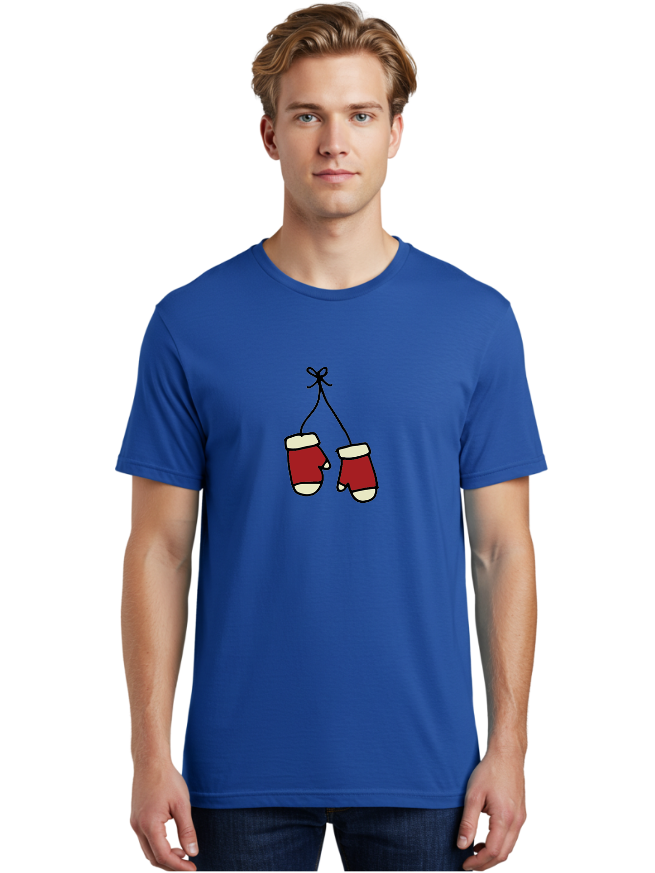 Hanging-Boxing-Gloves Men'S Graphic Tee, 100% Cotton, Comfortable Casual Summer Wear, Machine Washable, Christmas Stockings Hanging, Festive Decorations, Holiday Season, Red And White Stockings, Christmas Gifts, Festive Atmosphere, -  Aaa909