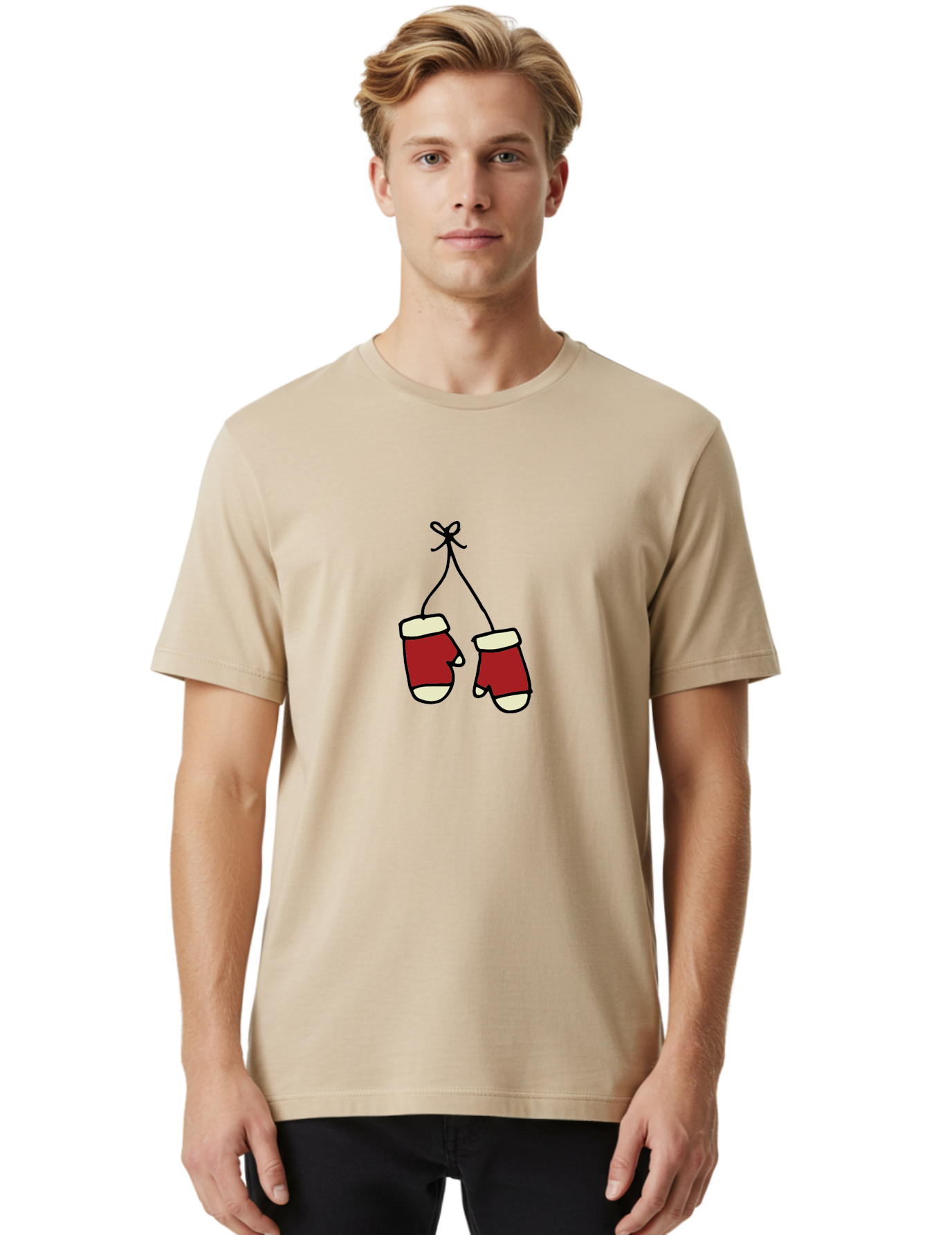 Hanging-Boxing-Gloves Men'S Graphic Tee, 100% Cotton, Comfortable Casual Summer Wear, Machine Washable, Christmas Stockings Hanging, Festive Decorations, Holiday Season, Red And White Stockings, Christmas Gifts, Festive Atmosphere, -  Aaa909