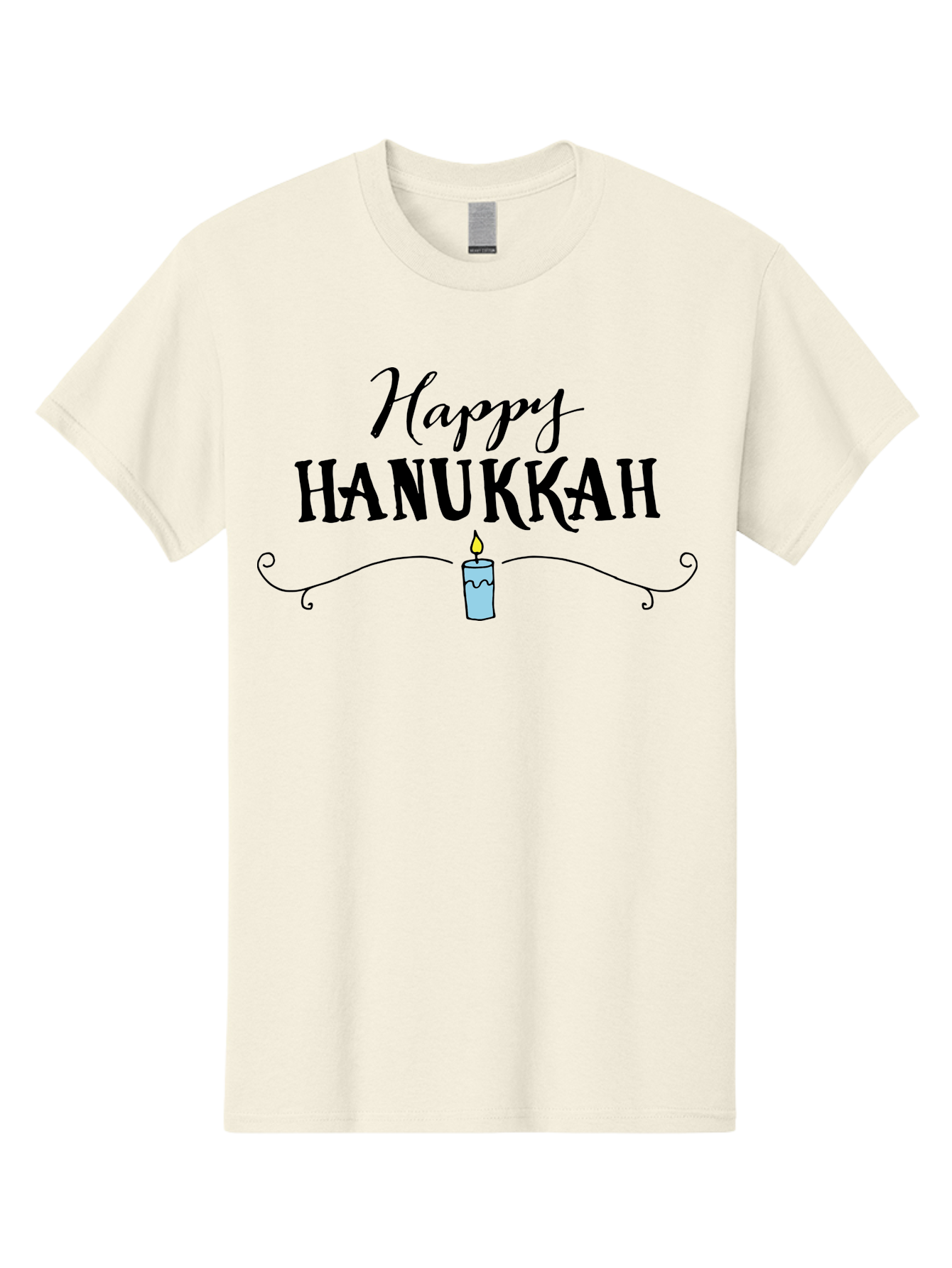 Happy-Hanukkah Men'S Graphic Tee, 100% Cotton, Comfortable Casual Summer Wear, Machine Washable, Happy Hanukkah, Hanukkah Candle, Menorah Candle, Jewish Holiday, Festive Greeting, Traditional Celebration, Holiday Wishes, Menorah Traditions -  Aaa912