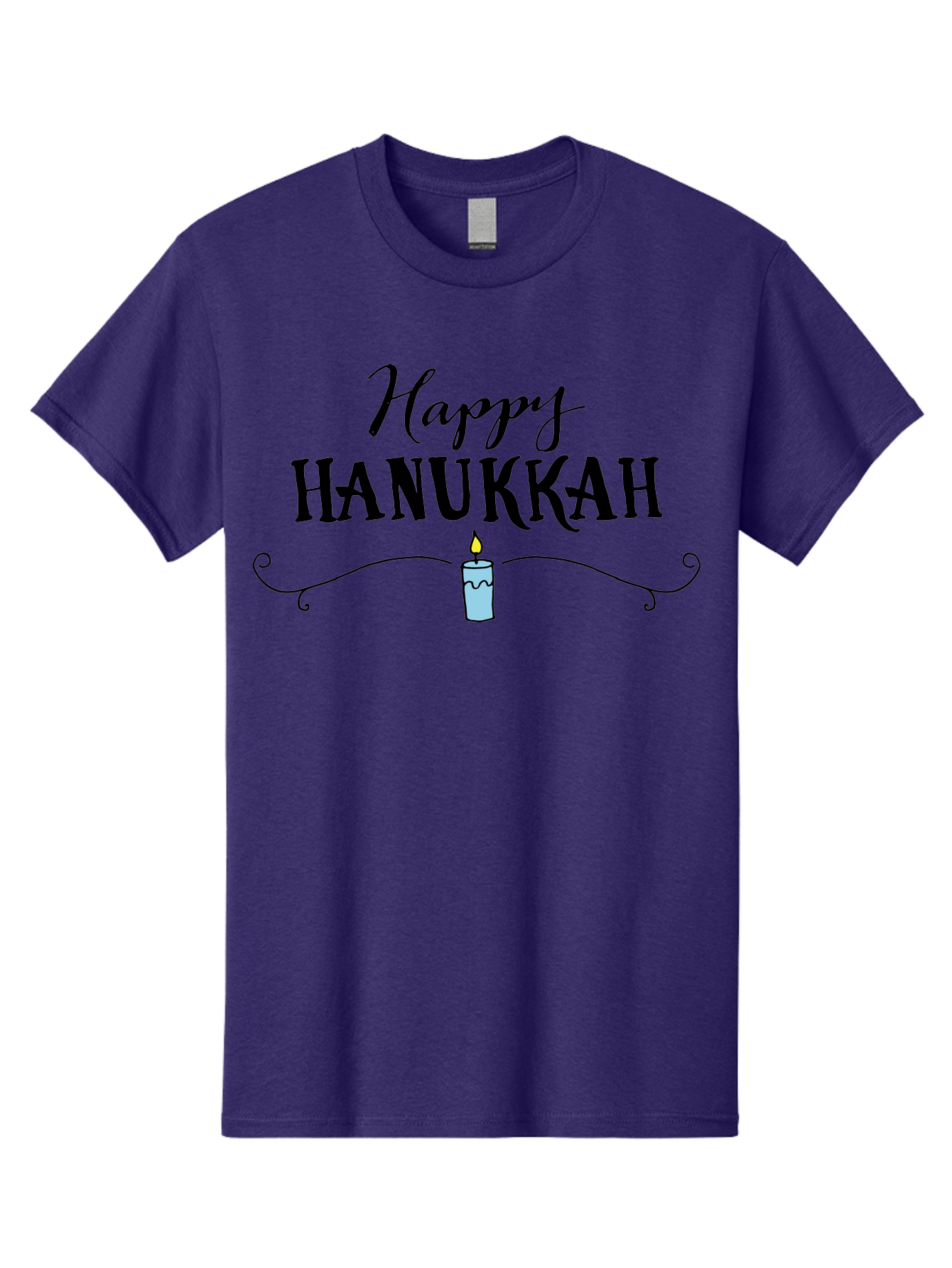 Happy-Hanukkah Men'S Graphic Tee, 100% Cotton, Comfortable Casual Summer Wear, Machine Washable, Happy Hanukkah, Hanukkah Candle, Menorah Candle, Jewish Holiday, Festive Greeting, Traditional Celebration, Holiday Wishes, Menorah Traditions -  Aaa912