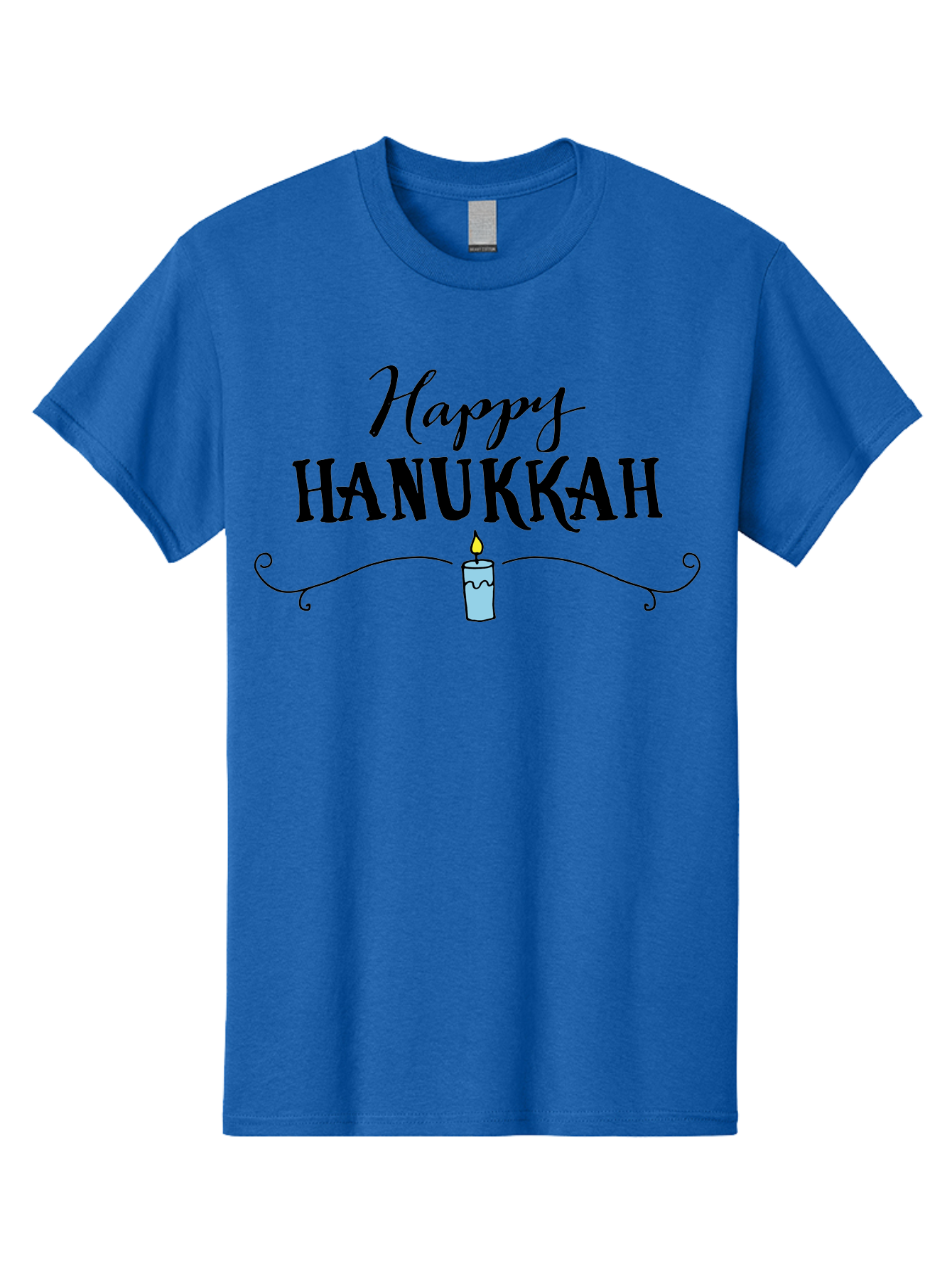Happy-Hanukkah Men'S Graphic Tee, 100% Cotton, Comfortable Casual Summer Wear, Machine Washable, Happy Hanukkah, Hanukkah Candle, Menorah Candle, Jewish Holiday, Festive Greeting, Traditional Celebration, Holiday Wishes, Menorah Traditions -  Aaa912
