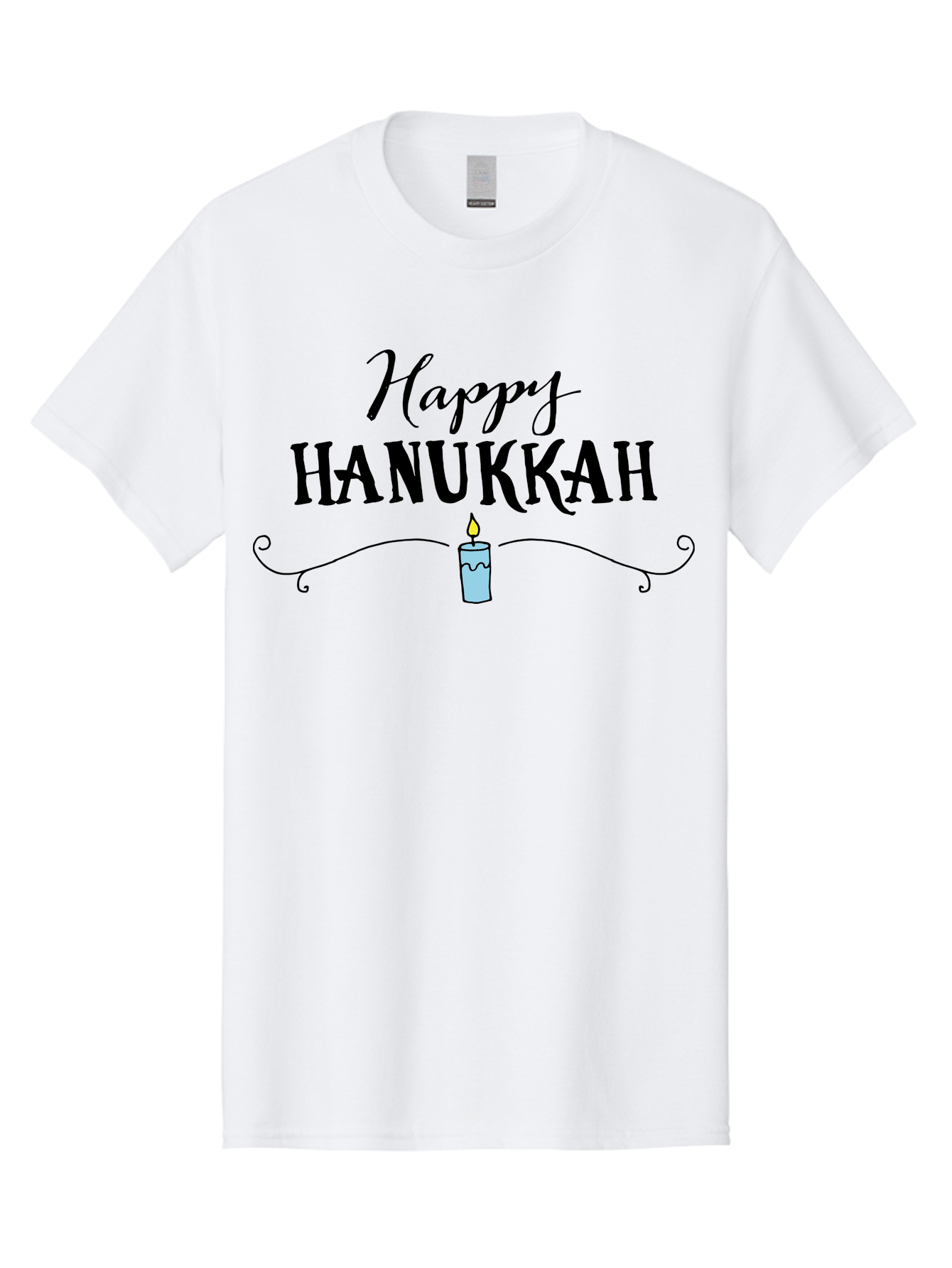 Happy-Hanukkah Men'S Graphic Tee, 100% Cotton, Comfortable Casual Summer Wear, Machine Washable, Happy Hanukkah, Hanukkah Candle, Menorah Candle, Jewish Holiday, Festive Greeting, Traditional Celebration, Holiday Wishes, Menorah Traditions -  Aaa912