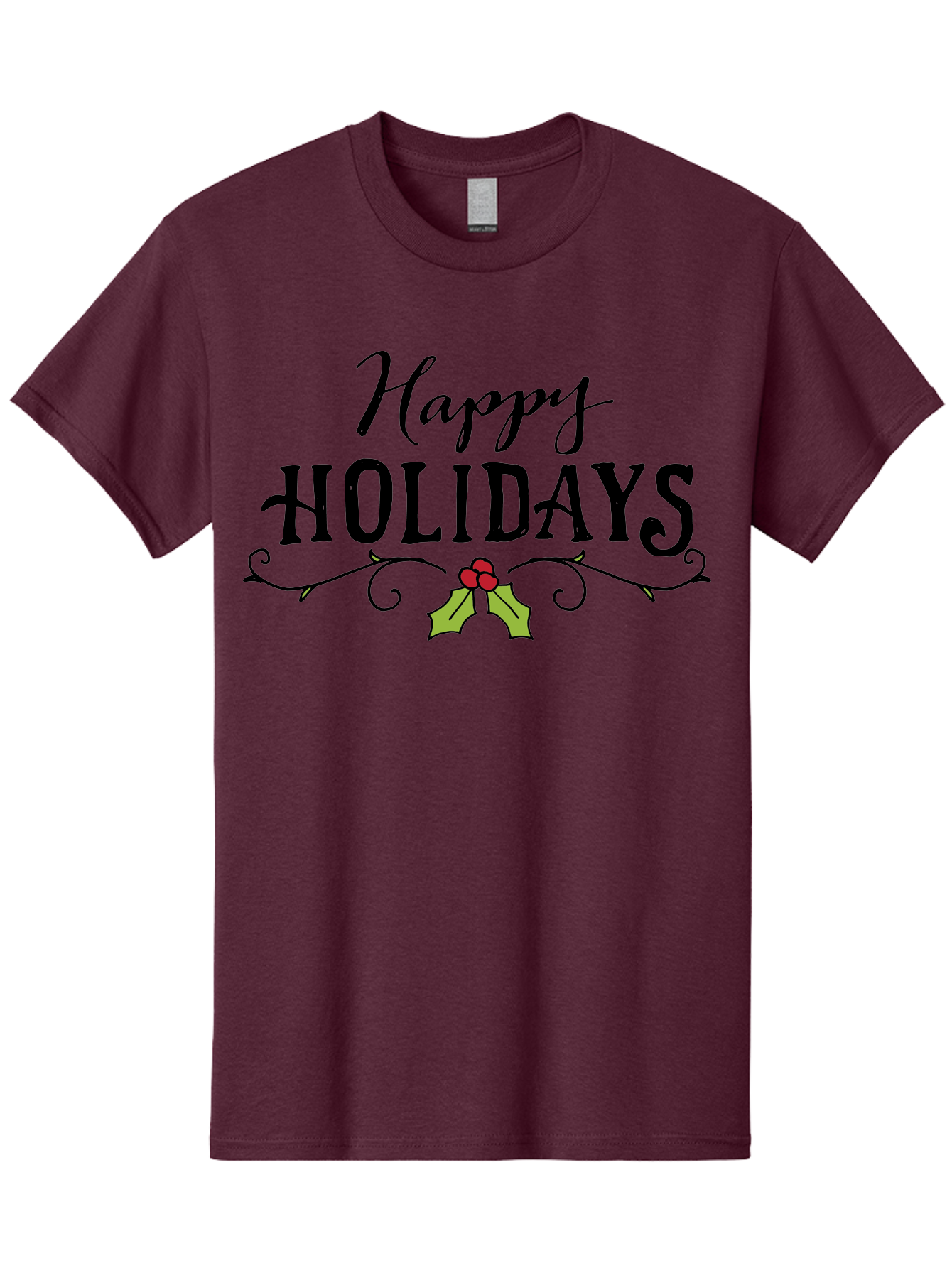 Happy-Holidays-6 Men'S Graphic Tee, 100% Cotton, Comfortable Casual Summer Wear, Machine Washable, Happy Holidays, Holiday Cheer, Festive Season, Holly Leaves, Red Berries, Black Script, Vintage Typography, Christmas Greetings, -  Aaa918