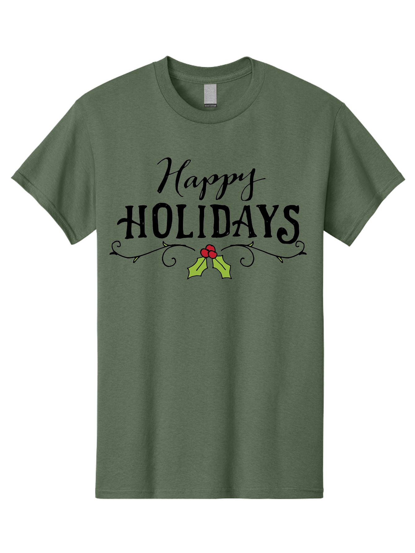 Happy-Holidays-6 Men'S Graphic Tee, 100% Cotton, Comfortable Casual Summer Wear, Machine Washable, Happy Holidays, Holiday Cheer, Festive Season, Holly Leaves, Red Berries, Black Script, Vintage Typography, Christmas Greetings, -  Aaa918