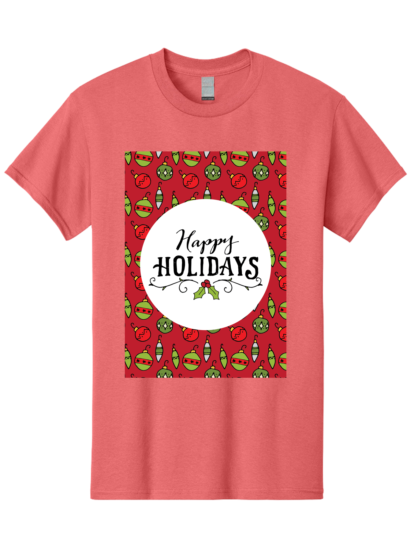 Happy-Holidays-7 Men'S Graphic Tee, 100% Cotton, Comfortable Casual Summer Wear, Machine Washable, Happy Holidays Greeting, Christmas Ornaments, Festive Decorations, Holiday Cheer, Red And Green Theme, Winter Season, Holiday Wishes, -  Aaa919