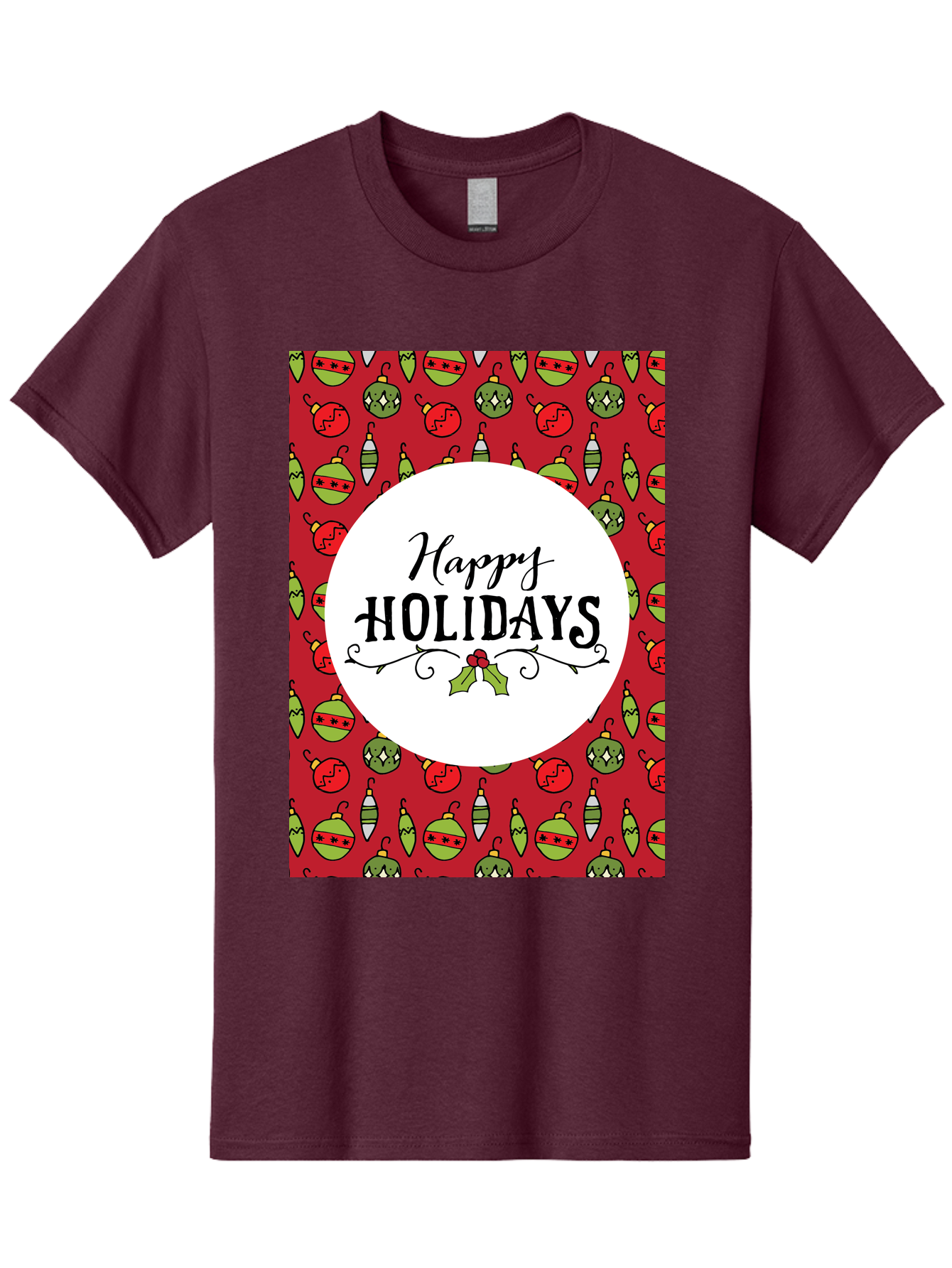 Happy-Holidays-7 Men'S Graphic Tee, 100% Cotton, Comfortable Casual Summer Wear, Machine Washable, Happy Holidays Greeting, Christmas Ornaments, Festive Decorations, Holiday Cheer, Red And Green Theme, Winter Season, Holiday Wishes, -  Aaa919