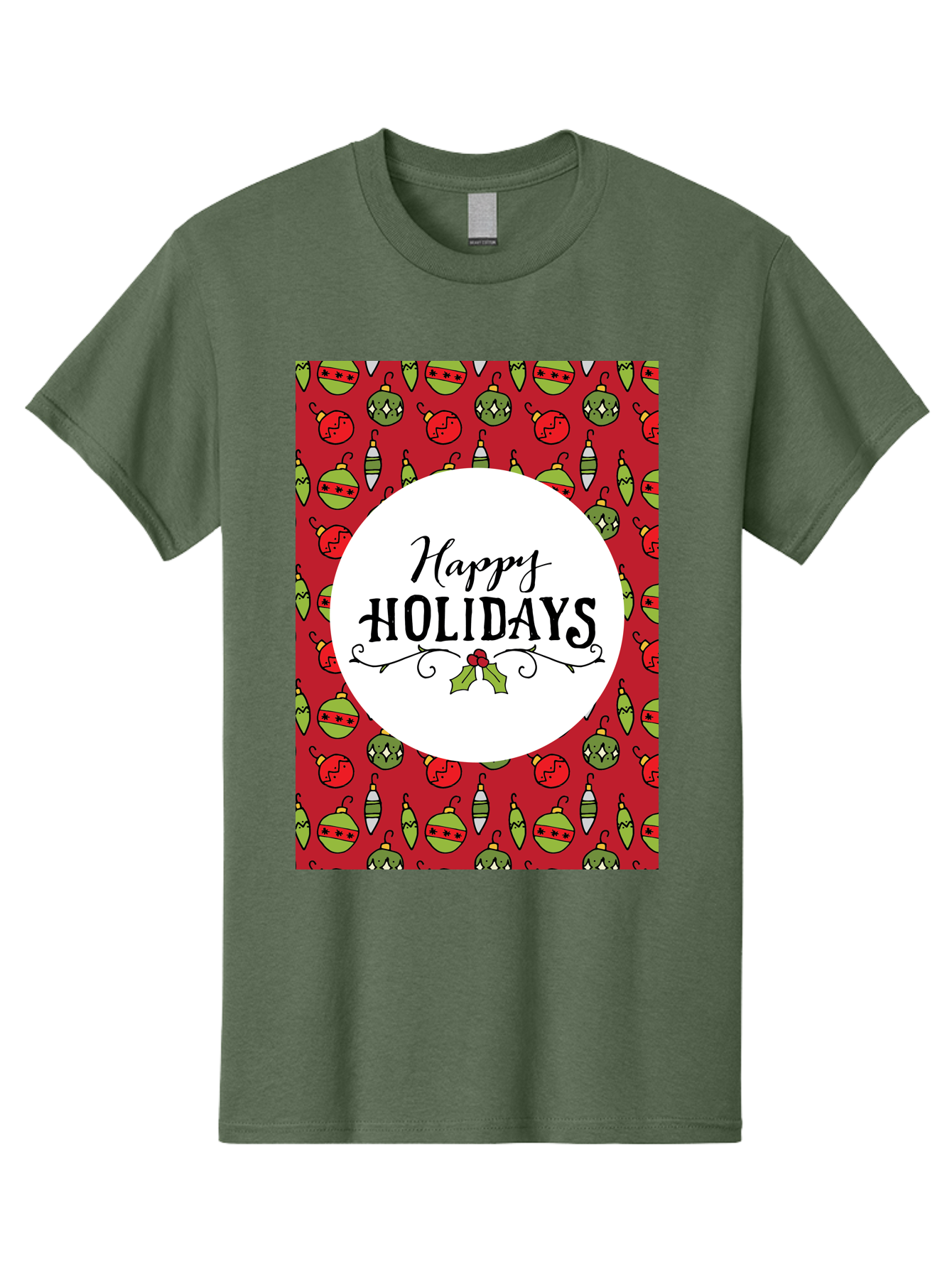 Happy-Holidays-7 Men'S Graphic Tee, 100% Cotton, Comfortable Casual Summer Wear, Machine Washable, Happy Holidays Greeting, Christmas Ornaments, Festive Decorations, Holiday Cheer, Red And Green Theme, Winter Season, Holiday Wishes, -  Aaa919