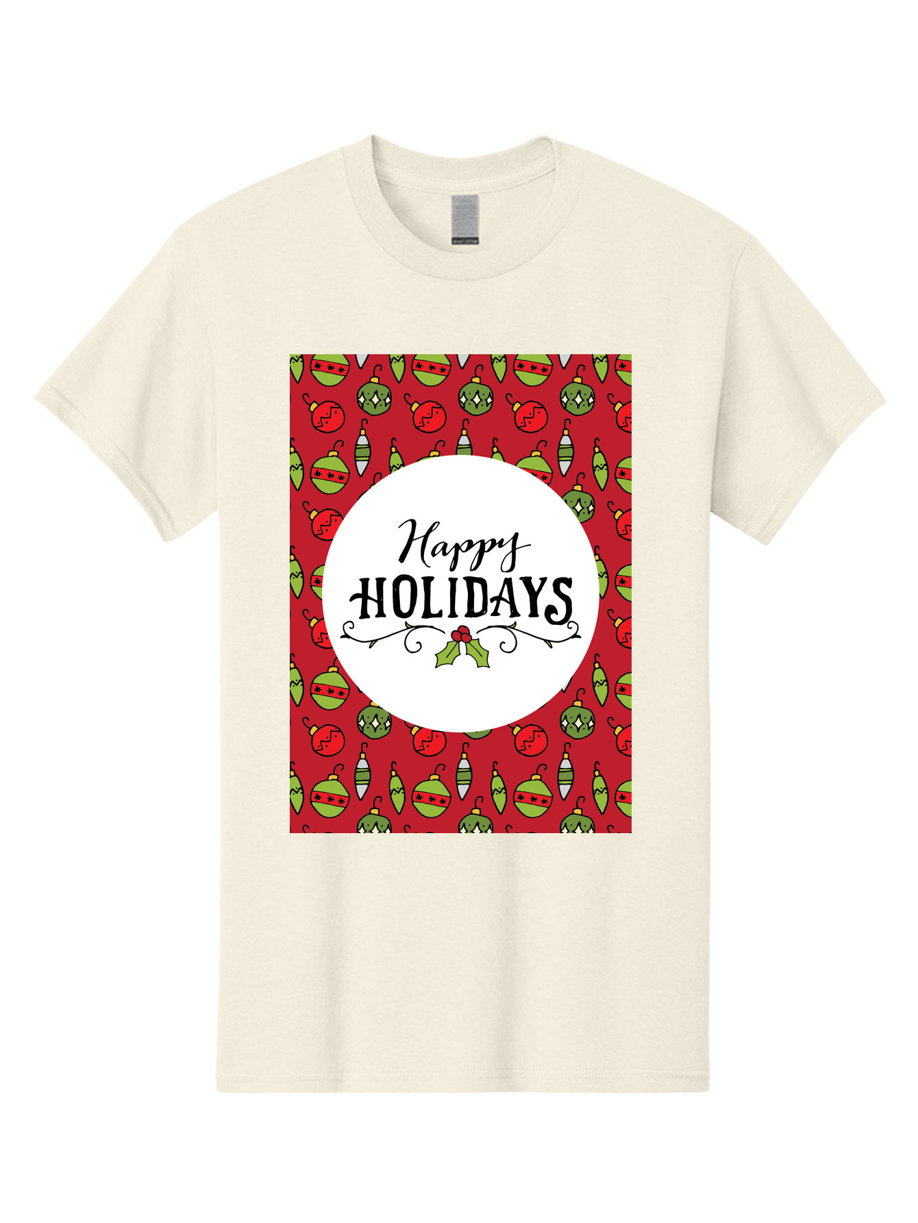 Happy-Holidays-7 Men'S Graphic Tee, 100% Cotton, Comfortable Casual Summer Wear, Machine Washable, Happy Holidays Greeting, Christmas Ornaments, Festive Decorations, Holiday Cheer, Red And Green Theme, Winter Season, Holiday Wishes, -  Aaa919