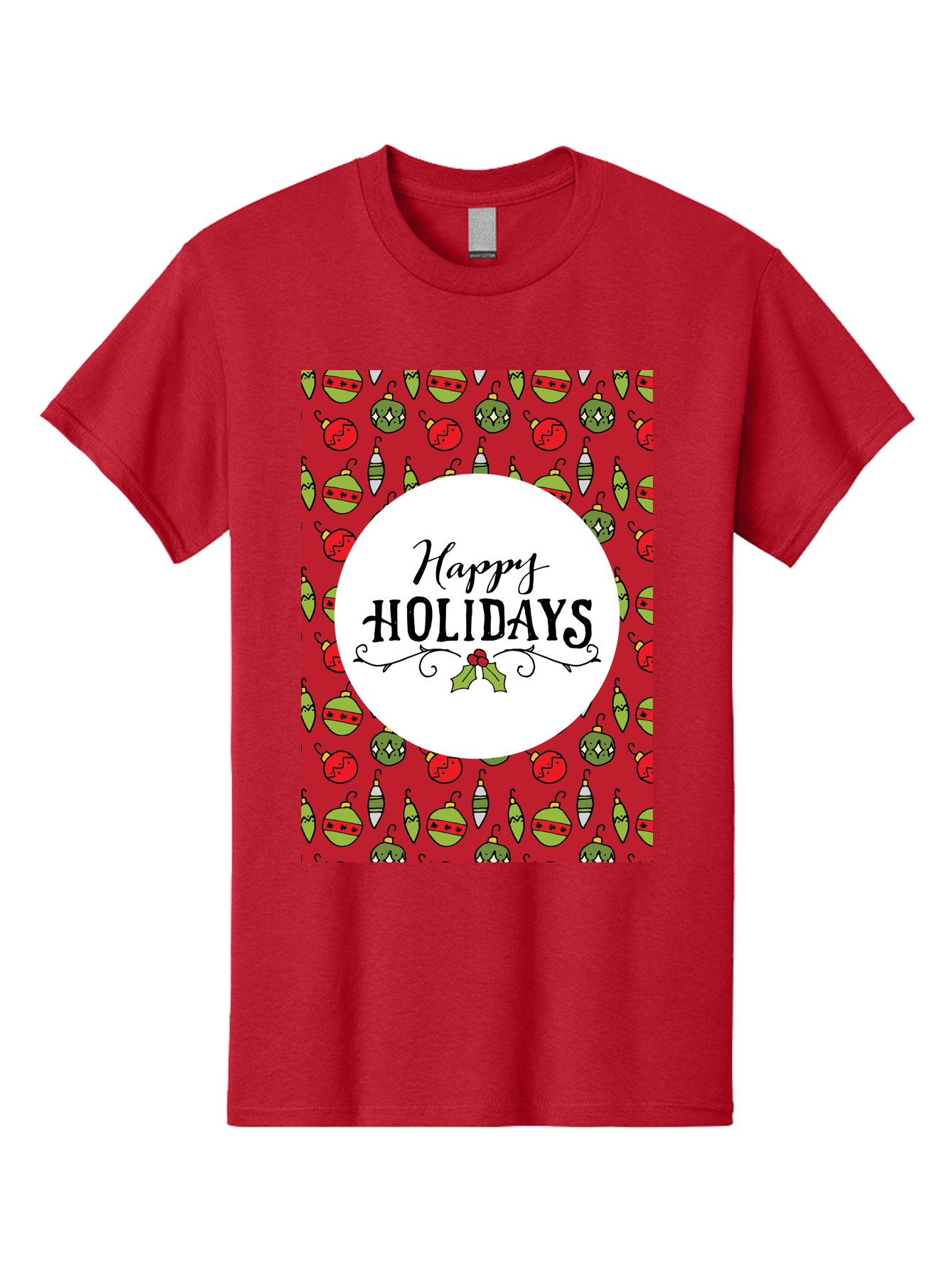 Happy-Holidays-7 Men'S Graphic Tee, 100% Cotton, Comfortable Casual Summer Wear, Machine Washable, Happy Holidays Greeting, Christmas Ornaments, Festive Decorations, Holiday Cheer, Red And Green Theme, Winter Season, Holiday Wishes, -  Aaa919
