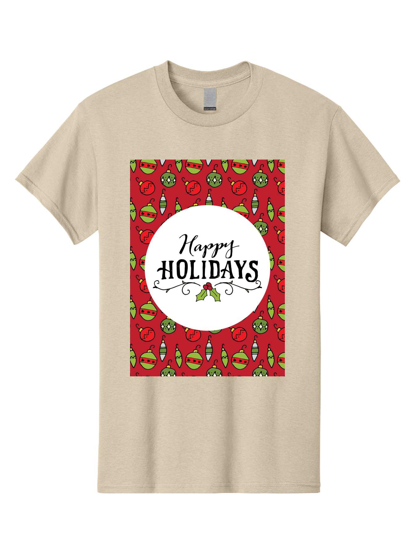 Happy-Holidays-7 Men'S Graphic Tee, 100% Cotton, Comfortable Casual Summer Wear, Machine Washable, Happy Holidays Greeting, Christmas Ornaments, Festive Decorations, Holiday Cheer, Red And Green Theme, Winter Season, Holiday Wishes, -  Aaa919