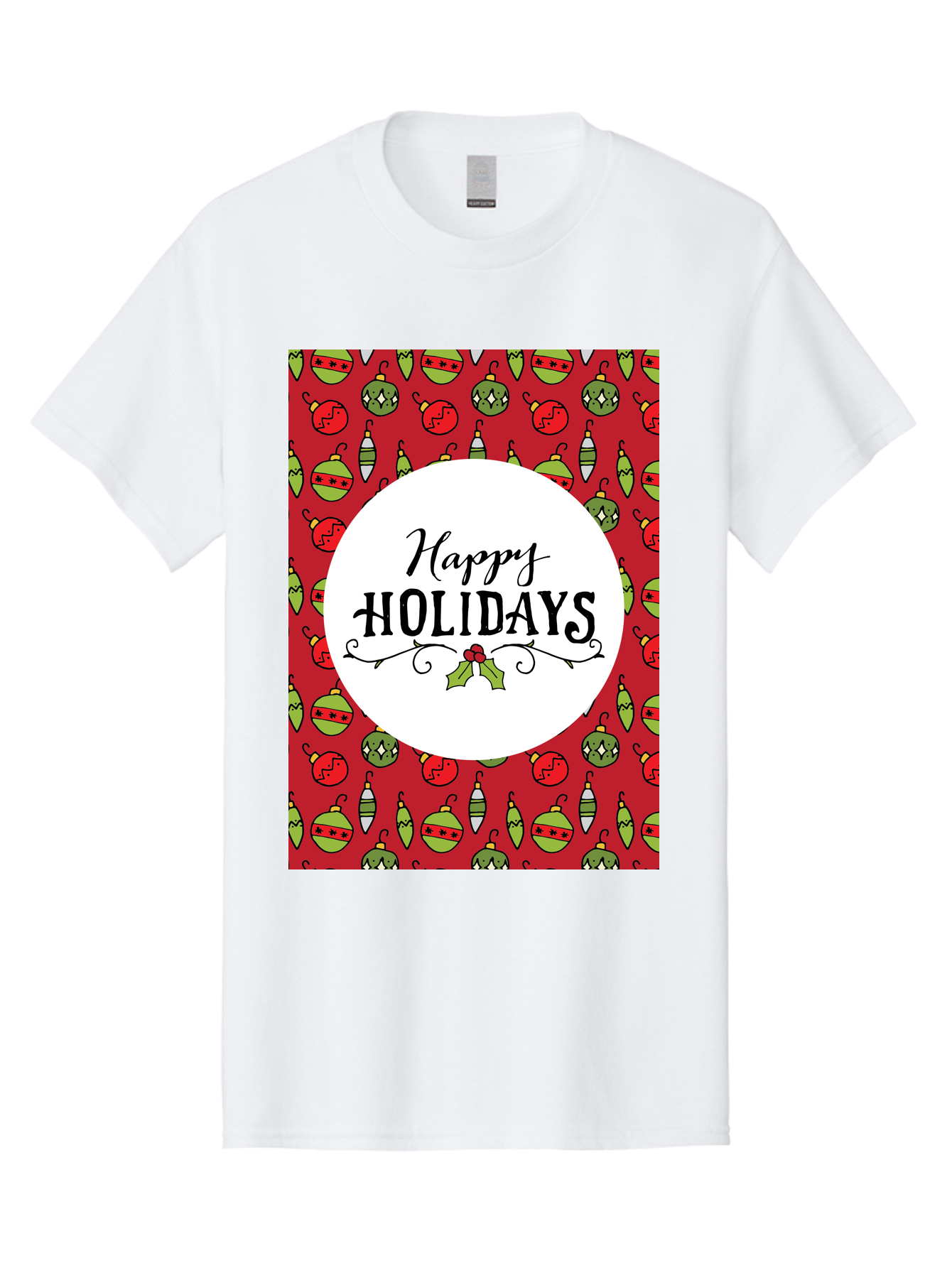 Happy-Holidays-7 Men'S Graphic Tee, 100% Cotton, Comfortable Casual Summer Wear, Machine Washable, Happy Holidays Greeting, Christmas Ornaments, Festive Decorations, Holiday Cheer, Red And Green Theme, Winter Season, Holiday Wishes, -  Aaa919