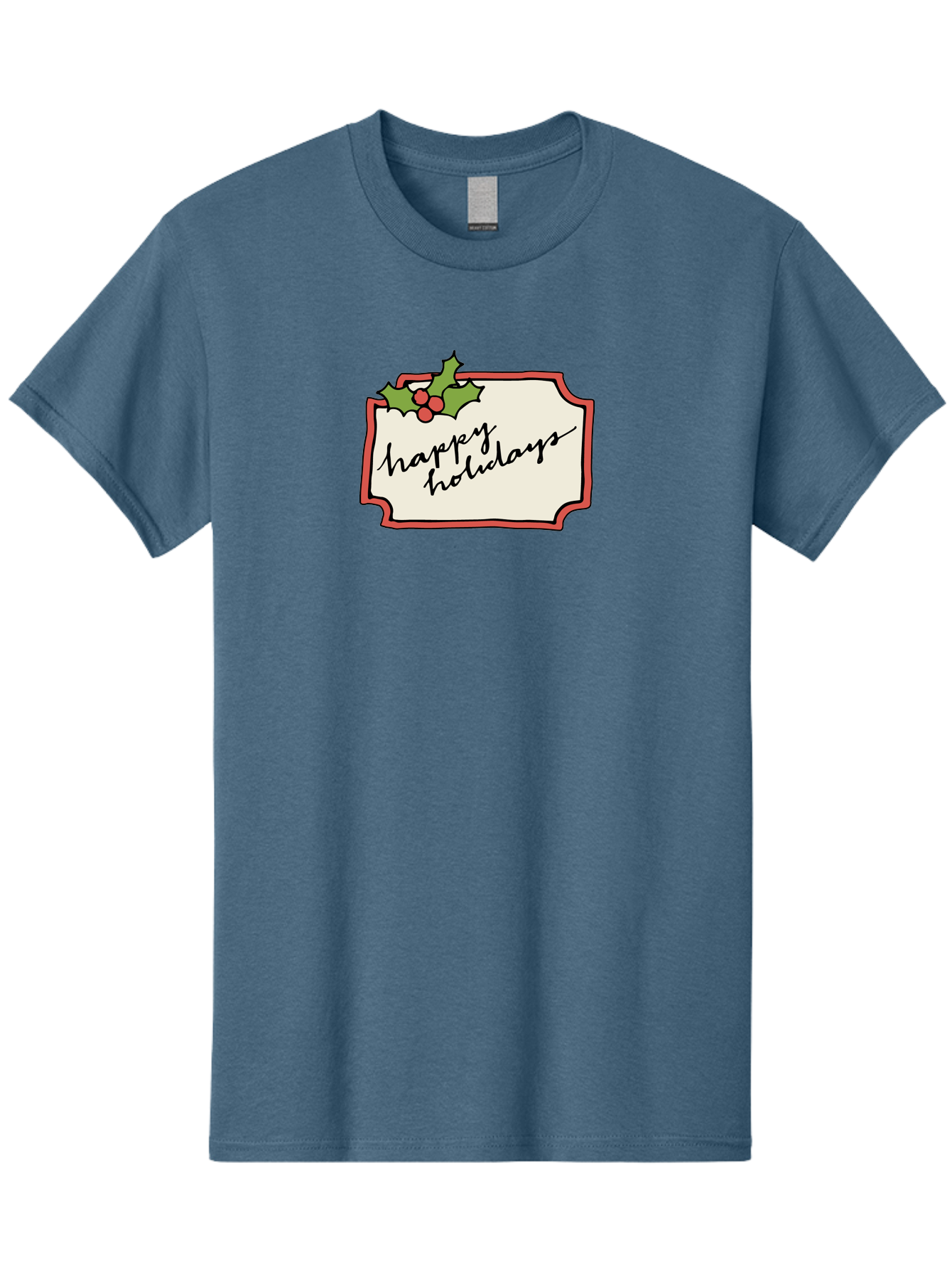 Happy-Holidays Men'S Graphic Tee, 100% Cotton, Comfortable Casual Summer Wear, Machine Washable, Happy Holidays, Festive Season, Holiday Cheer, Red Berries, Holly Leaves, Greeting Card, Celebration, Winter Wonderland, Joyous Occasion, -  Aaa921