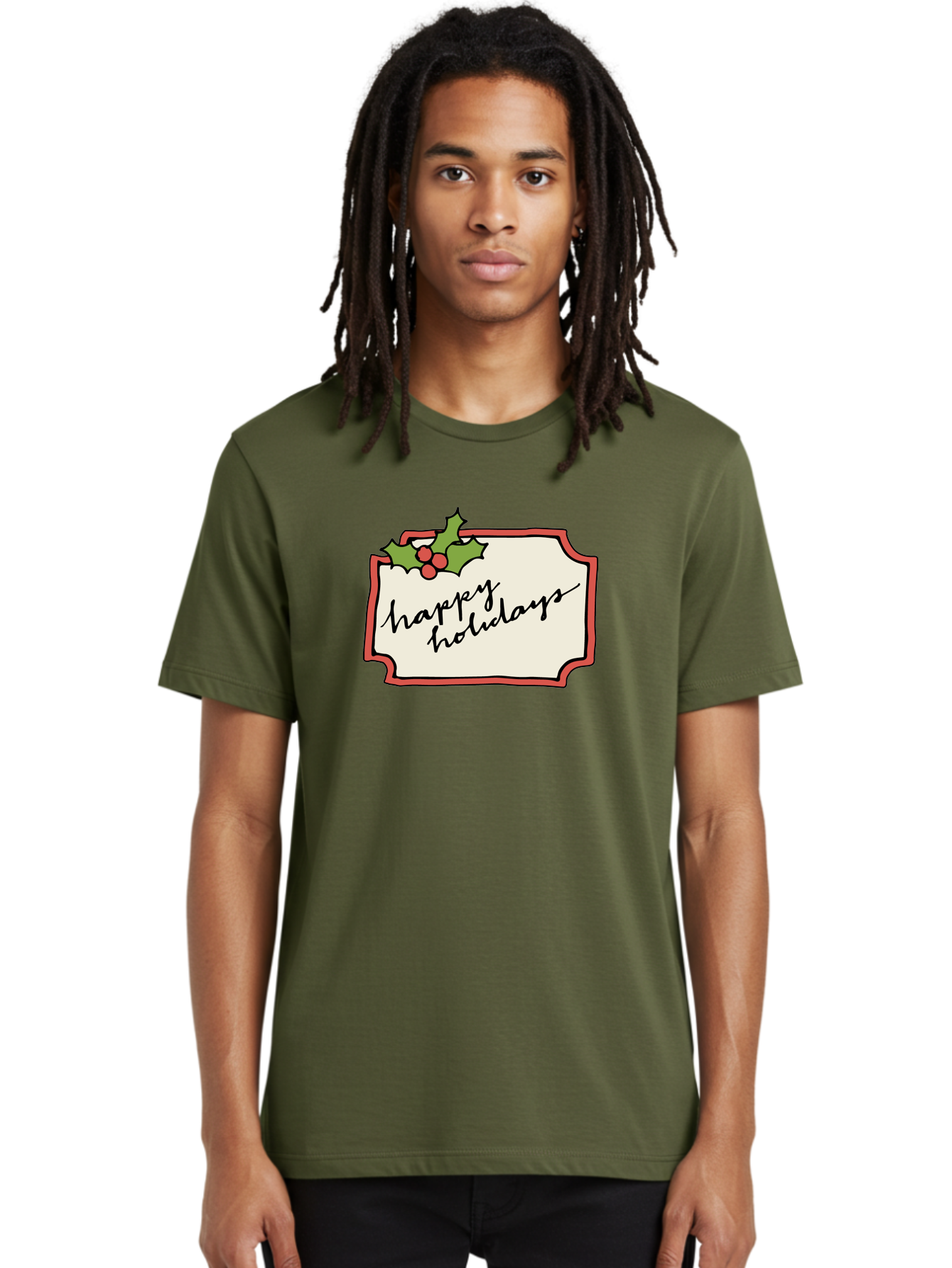 Happy-Holidays Men'S Graphic Tee, 100% Cotton, Comfortable Casual Summer Wear, Machine Washable, Happy Holidays, Festive Season, Holiday Cheer, Red Berries, Holly Leaves, Greeting Card, Celebration, Winter Wonderland, Joyous Occasion, -  Aaa921
