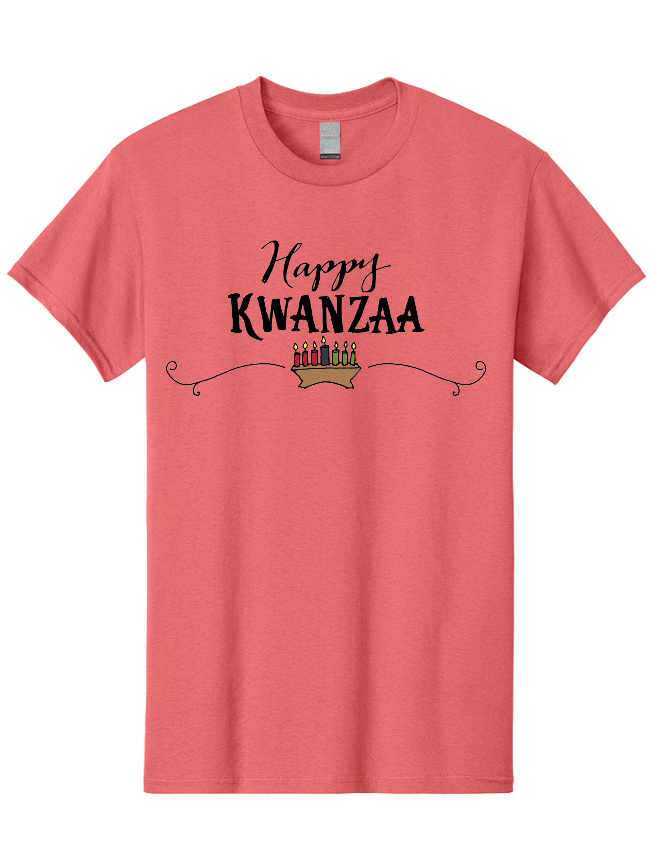 Happy-Kwanzaa Men'S Graphic Tee, 100% Cotton, Comfortable Casual Summer Wear, Machine Washable, Happy Kwanzaa, Kinara Candles, African American Culture, Celebration, Unity, Community, Holiday Greeting -  Aaa922