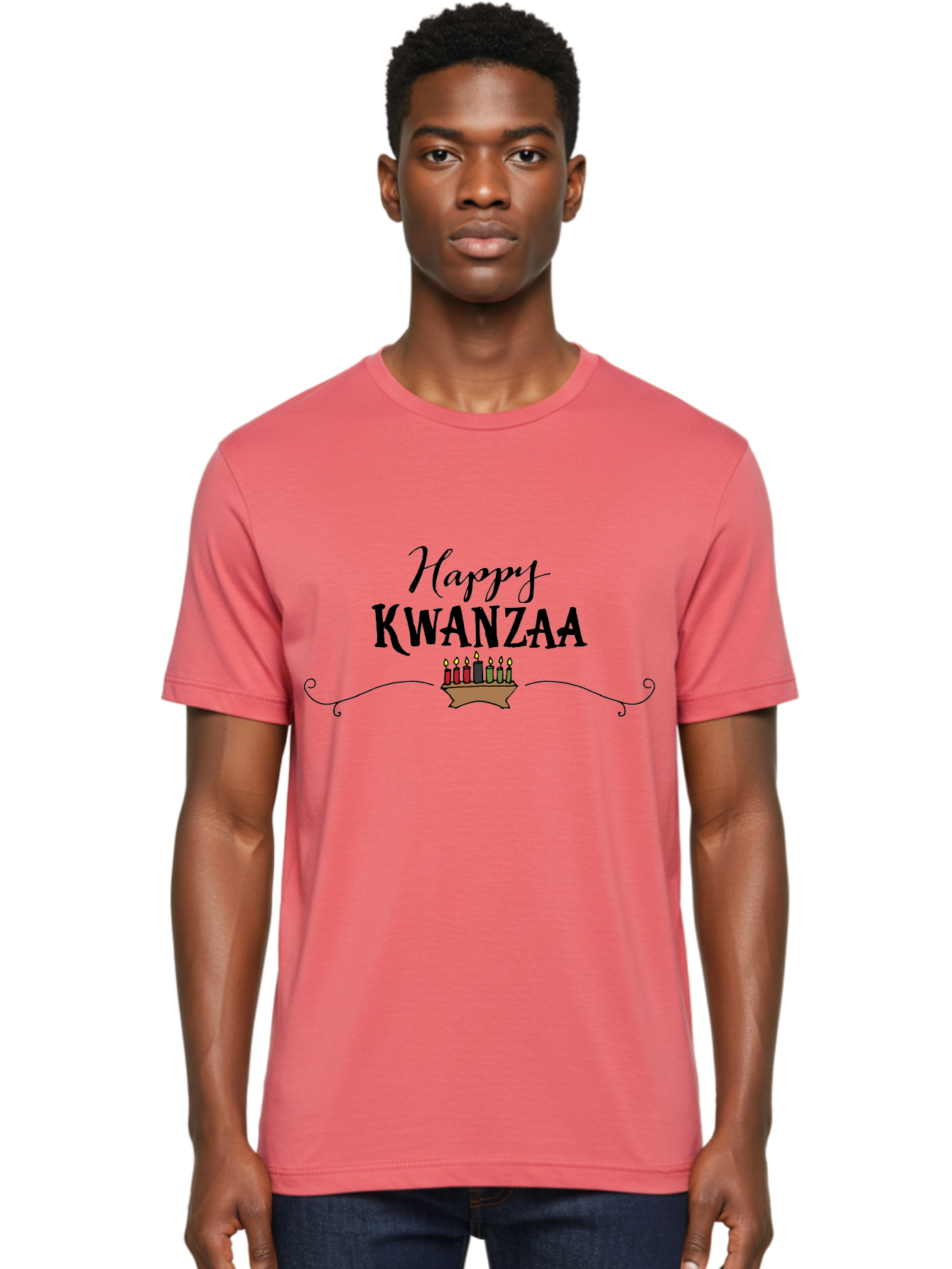Happy-Kwanzaa Men'S Graphic Tee, 100% Cotton, Comfortable Casual Summer Wear, Machine Washable, Happy Kwanzaa, Kinara Candles, African American Culture, Celebration, Unity, Community, Holiday Greeting -  Aaa922