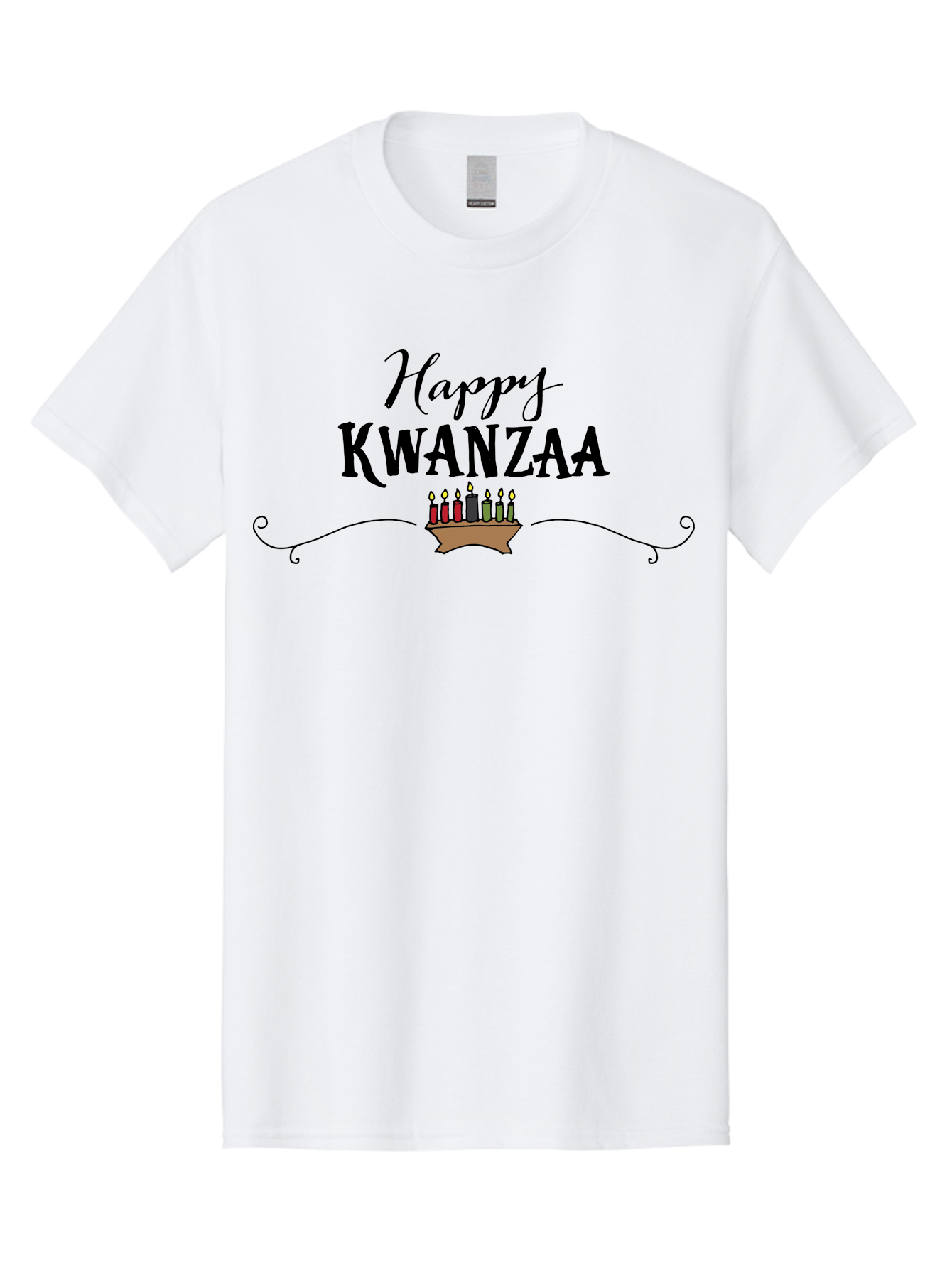 Happy-Kwanzaa Men'S Graphic Tee, 100% Cotton, Comfortable Casual Summer Wear, Machine Washable, Happy Kwanzaa, Kinara Candles, African American Culture, Celebration, Unity, Community, Holiday Greeting -  Aaa922