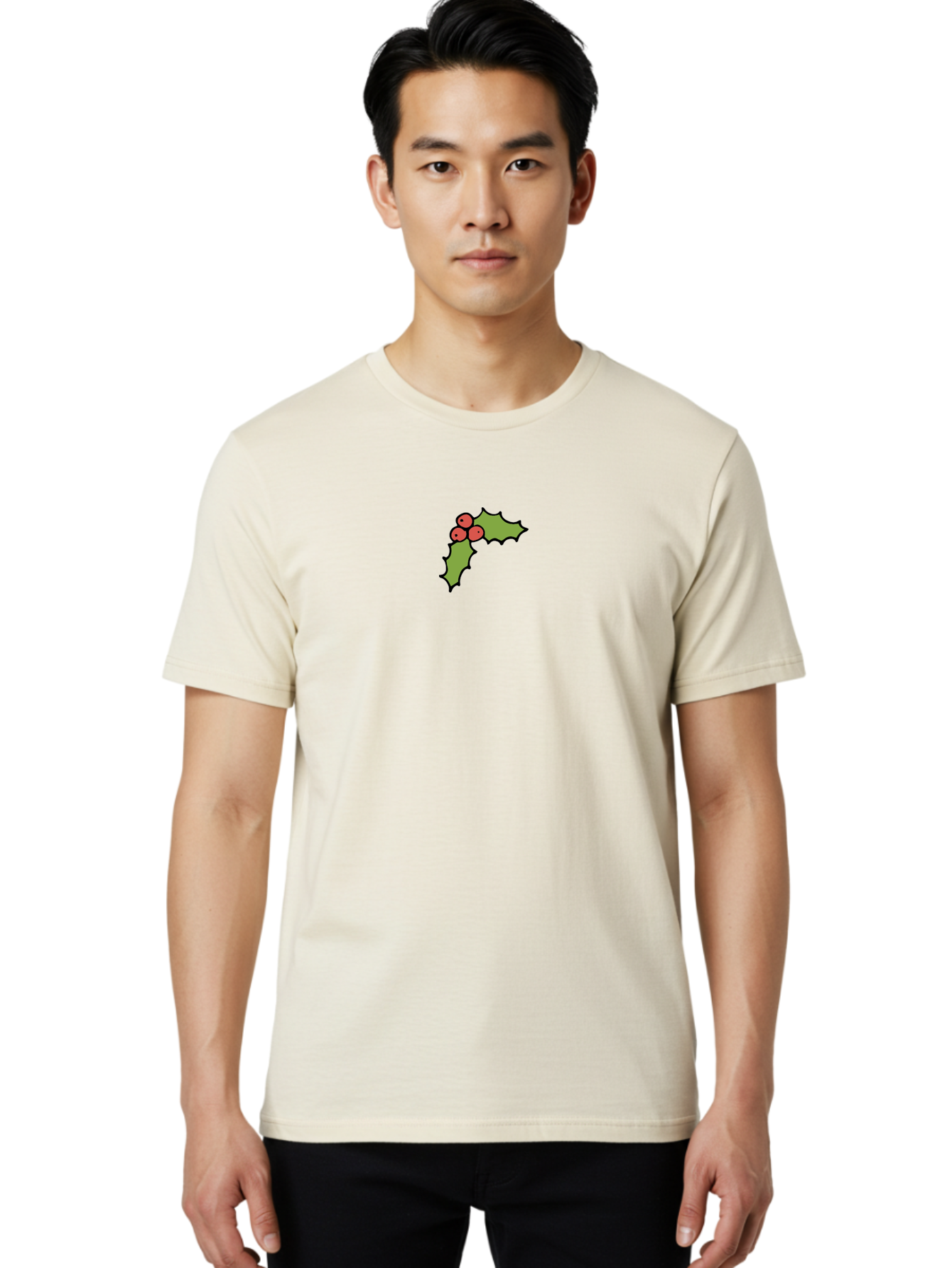 Holly-2 Men'S Graphic Tee, 100% Cotton, Comfortable Casual Summer Wear, Machine Washable, Holiday Decor, Christmas Symbolism, Festive Red Berries, Green Holly Leaves, Winter Wonderland, Seasonal Greetings, Christmas Cheer -  Aaa929