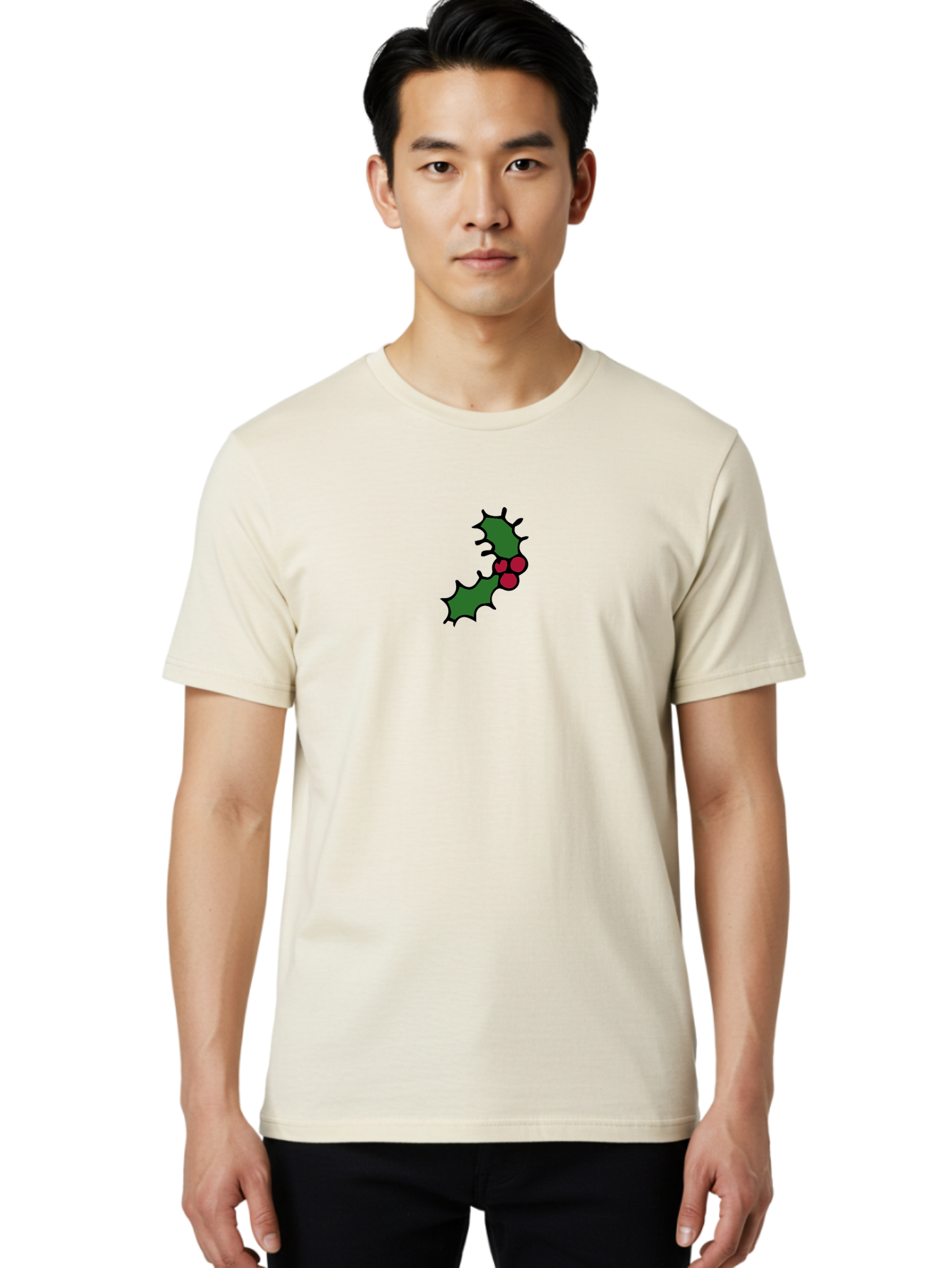 Holly-4 Men'S Graphic Tee, 100% Cotton, Comfortable Casual Summer Wear, Machine Washable, Holiday Decorations, Festive Holly, Christmas Symbols, Holly Leaves, Red Berries, Winter Decor, Seasonal Graphics, Festive Illustrations -  Aaa931