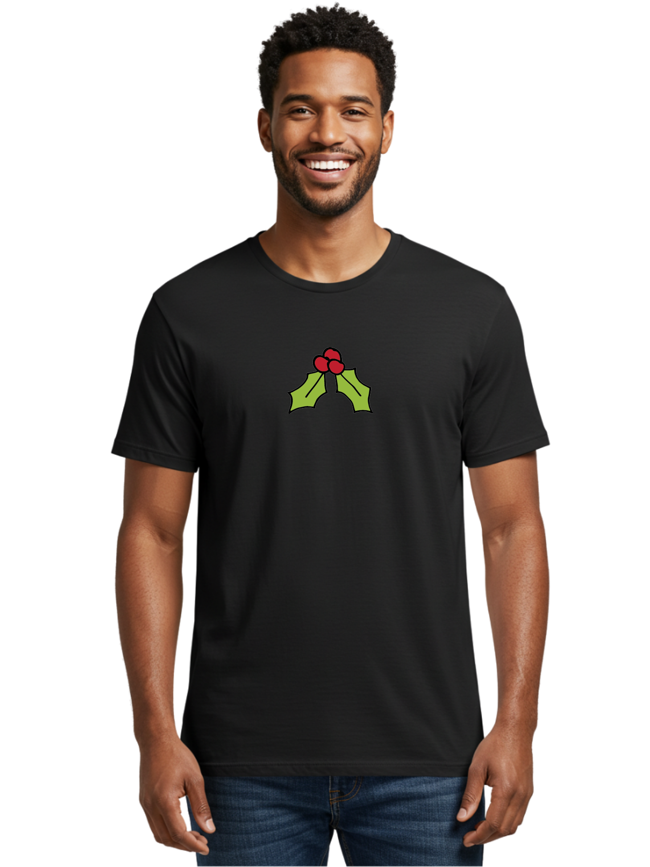 Holly-5 Men'S Graphic Tee, 100% Cotton, Comfortable Casual Summer Wear, Machine Washable, Holiday Decoration, Festive Symbol, Christmas Icon, Red Berries, Green Leaves, Winter Decor, Seasonal Graphic, Cartoon Illustration, Simple Design -  Aaa932