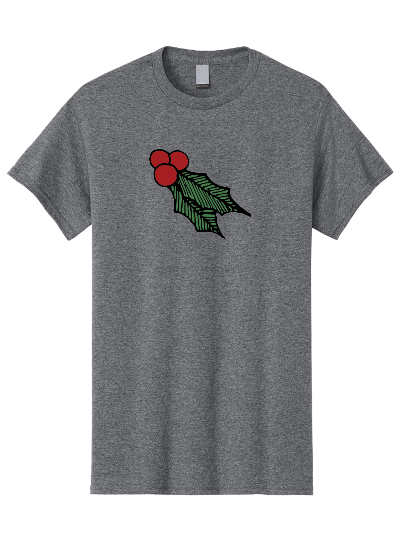Holly-Leaf-With-Berries Men'S Graphic Tee, 100% Cotton, Comfortable Casual Summer Wear, Machine Washable, Holiday Decor, Festive Illustration, Christmas Symbolism, Holly Leaves, Red Berries, Winter Decoration, Seasonal Graphics -  Aaa933