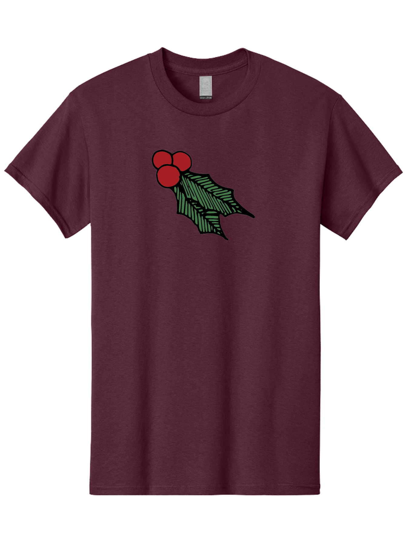 Holly-Leaf-With-Berries Men'S Graphic Tee, 100% Cotton, Comfortable Casual Summer Wear, Machine Washable, Holiday Decor, Festive Illustration, Christmas Symbolism, Holly Leaves, Red Berries, Winter Decoration, Seasonal Graphics -  Aaa933