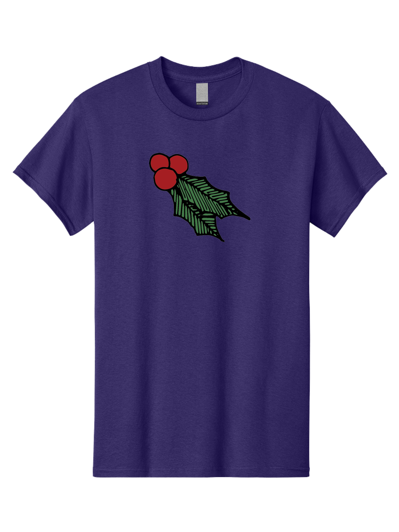 Holly-Leaf-With-Berries Men'S Graphic Tee, 100% Cotton, Comfortable Casual Summer Wear, Machine Washable, Holiday Decor, Festive Illustration, Christmas Symbolism, Holly Leaves, Red Berries, Winter Decoration, Seasonal Graphics -  Aaa933