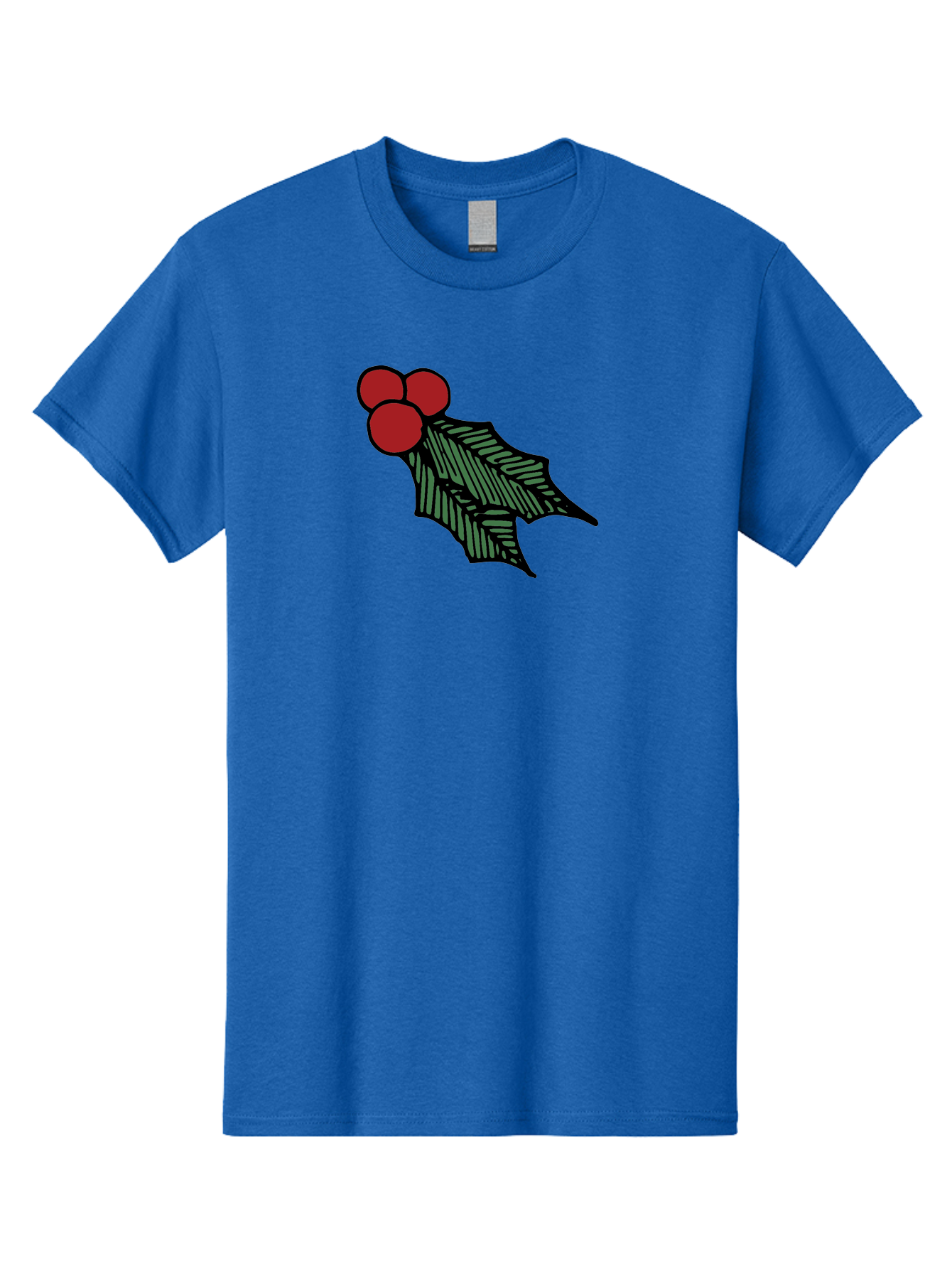 Holly-Leaf-With-Berries Men'S Graphic Tee, 100% Cotton, Comfortable Casual Summer Wear, Machine Washable, Holiday Decor, Festive Illustration, Christmas Symbolism, Holly Leaves, Red Berries, Winter Decoration, Seasonal Graphics -  Aaa933