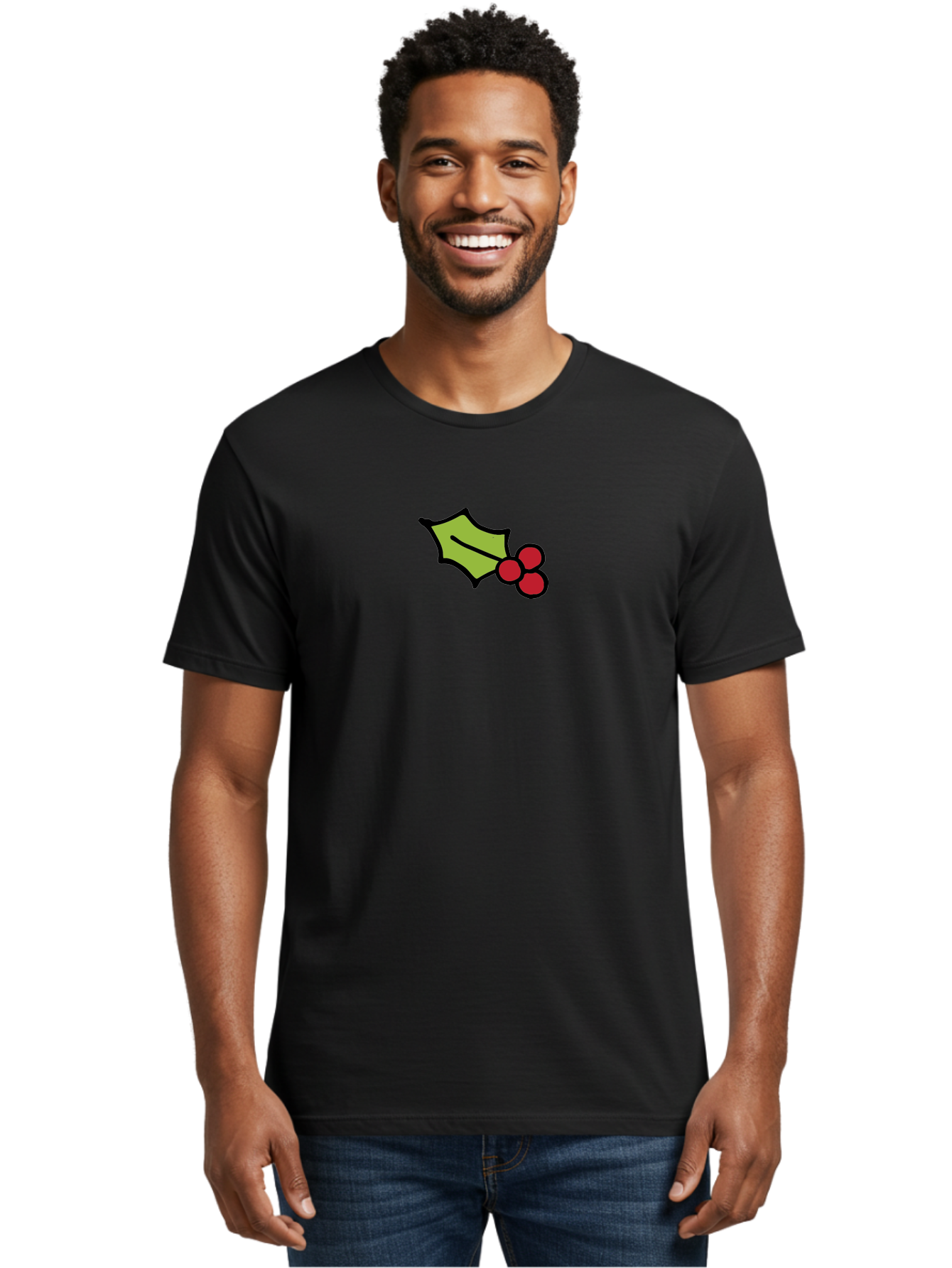 Holly-Leaves-And-Berries-1 Men'S Graphic Tee, 100% Cotton, Comfortable Casual Summer Wear, Machine Washable, Holly Leaf Illustration, Red Berries, Festive Decor, Holiday Theme, Christmas Symbol, Winter Decoration, Cartoon Style, -  Aaa934