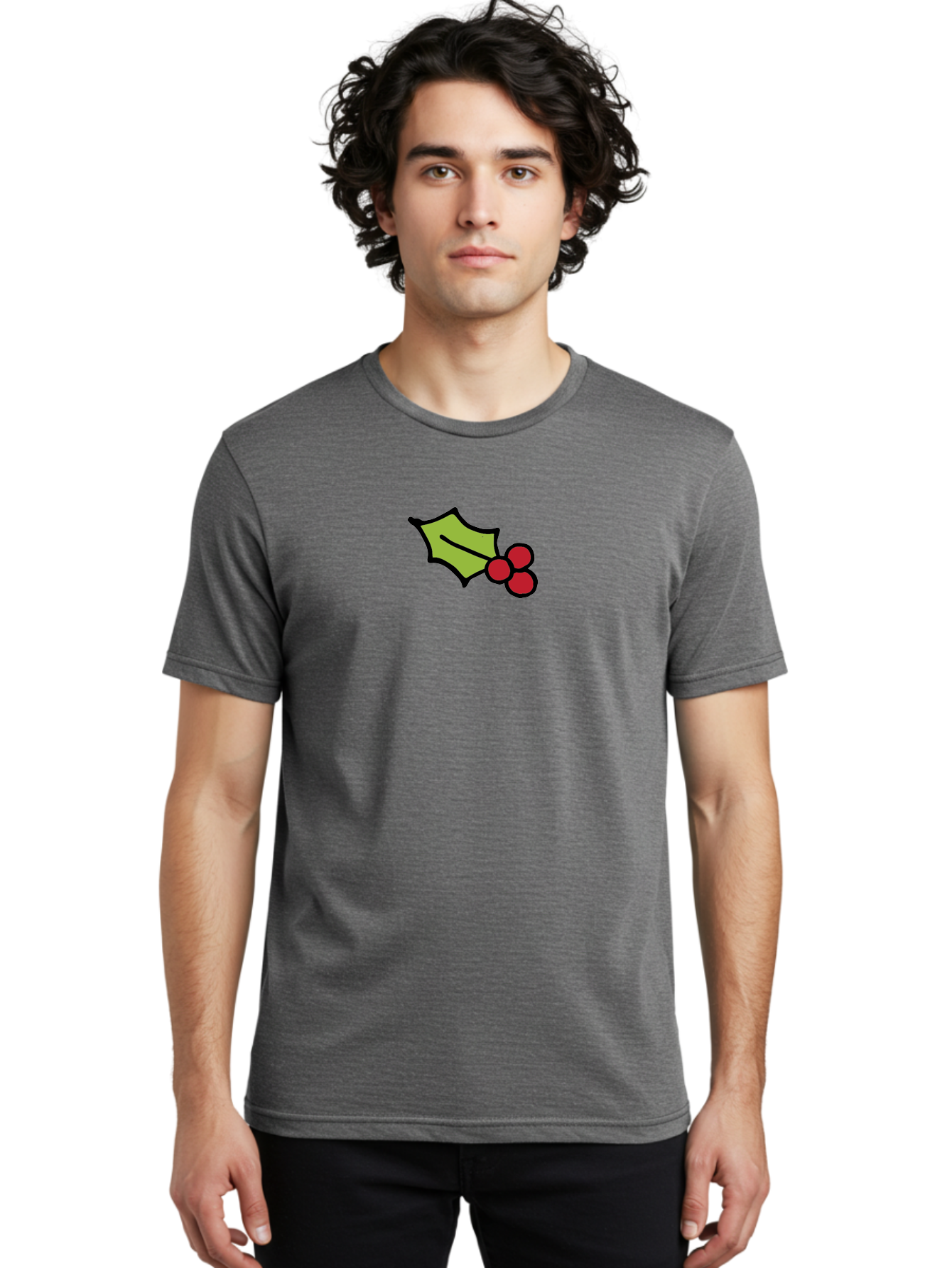 Holly-Leaves-And-Berries-1 Men'S Graphic Tee, 100% Cotton, Comfortable Casual Summer Wear, Machine Washable, Holly Leaf Illustration, Red Berries, Festive Decor, Holiday Theme, Christmas Symbol, Winter Decoration, Cartoon Style, -  Aaa934