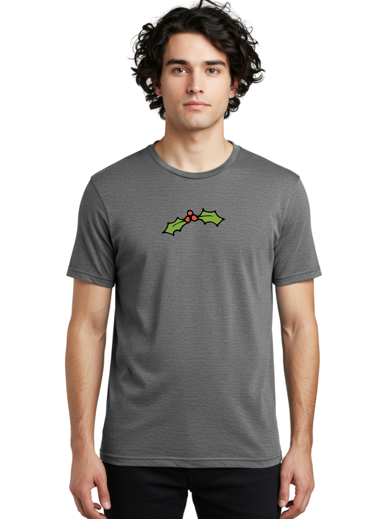 Holly Men'S Graphic Tee, 100% Cotton, Comfortable Casual Summer Wear, Machine Washable, Holiday Decor, Christmas Foliage, Festive Holly, Christmas Decoration, Red Berries, Green Leaves, Festive Atmosphere, Winter Wonderland -  Aaa938