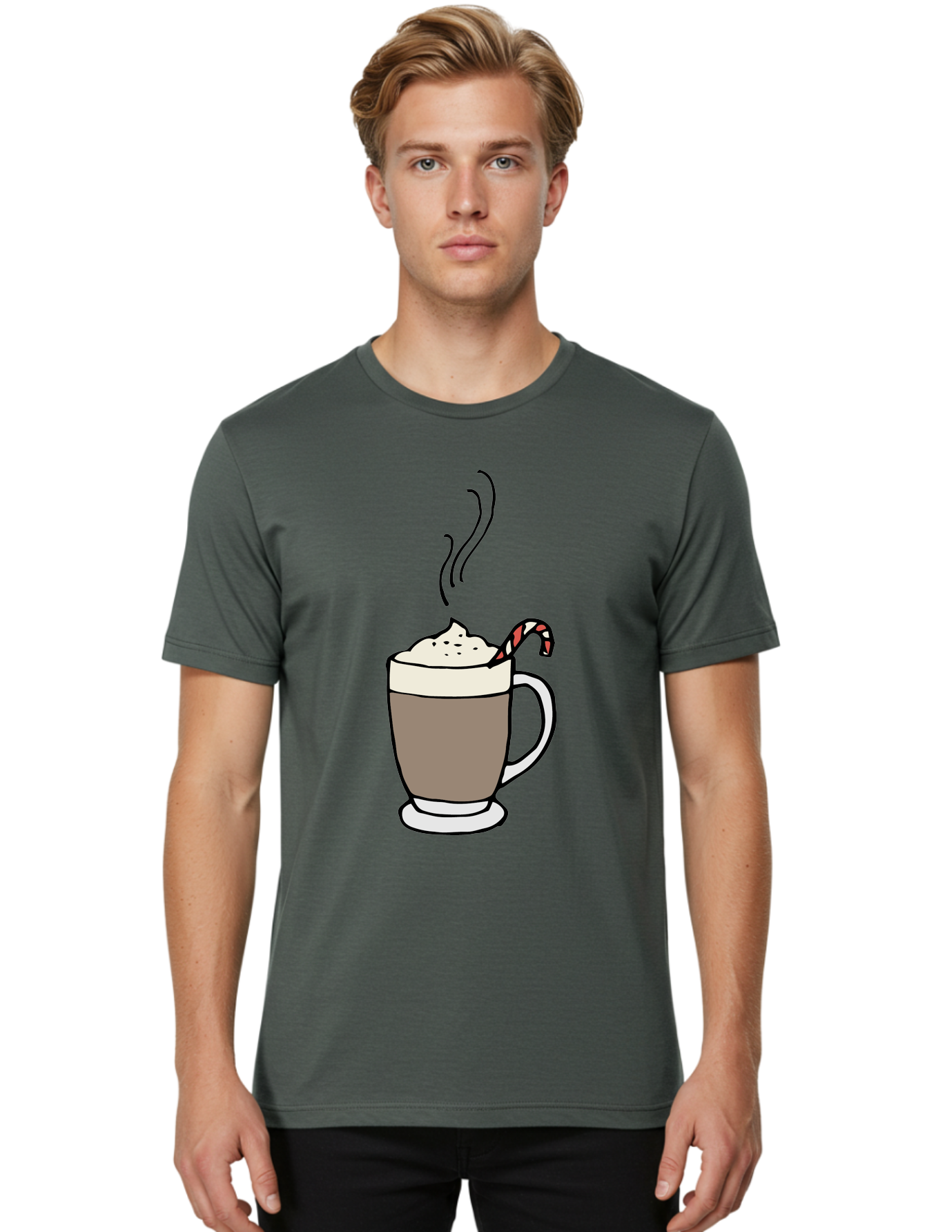 Hot-Chocolate-1 Men'S Graphic Tee, 100% Cotton, Comfortable Casual Summer Wear, Machine Washable, Hot Chocolate, Whipped Cream, Candy Cane, Holiday Drink, Sweet Treat, Festive Beverage, Marshmallow Topping, Chocolatey Goodness, -  Aaa939