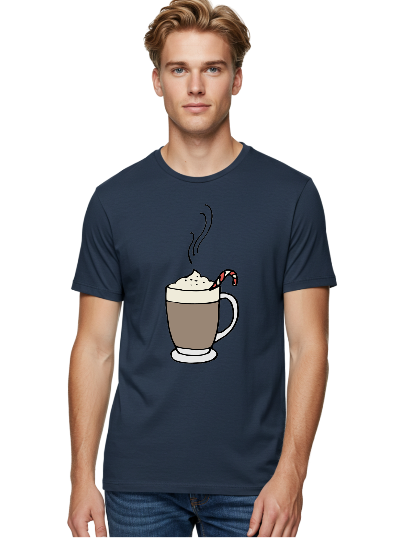 Hot-Chocolate-1 Men'S Graphic Tee, 100% Cotton, Comfortable Casual Summer Wear, Machine Washable, Hot Chocolate, Whipped Cream, Candy Cane, Holiday Drink, Sweet Treat, Festive Beverage, Marshmallow Topping, Chocolatey Goodness, -  Aaa939