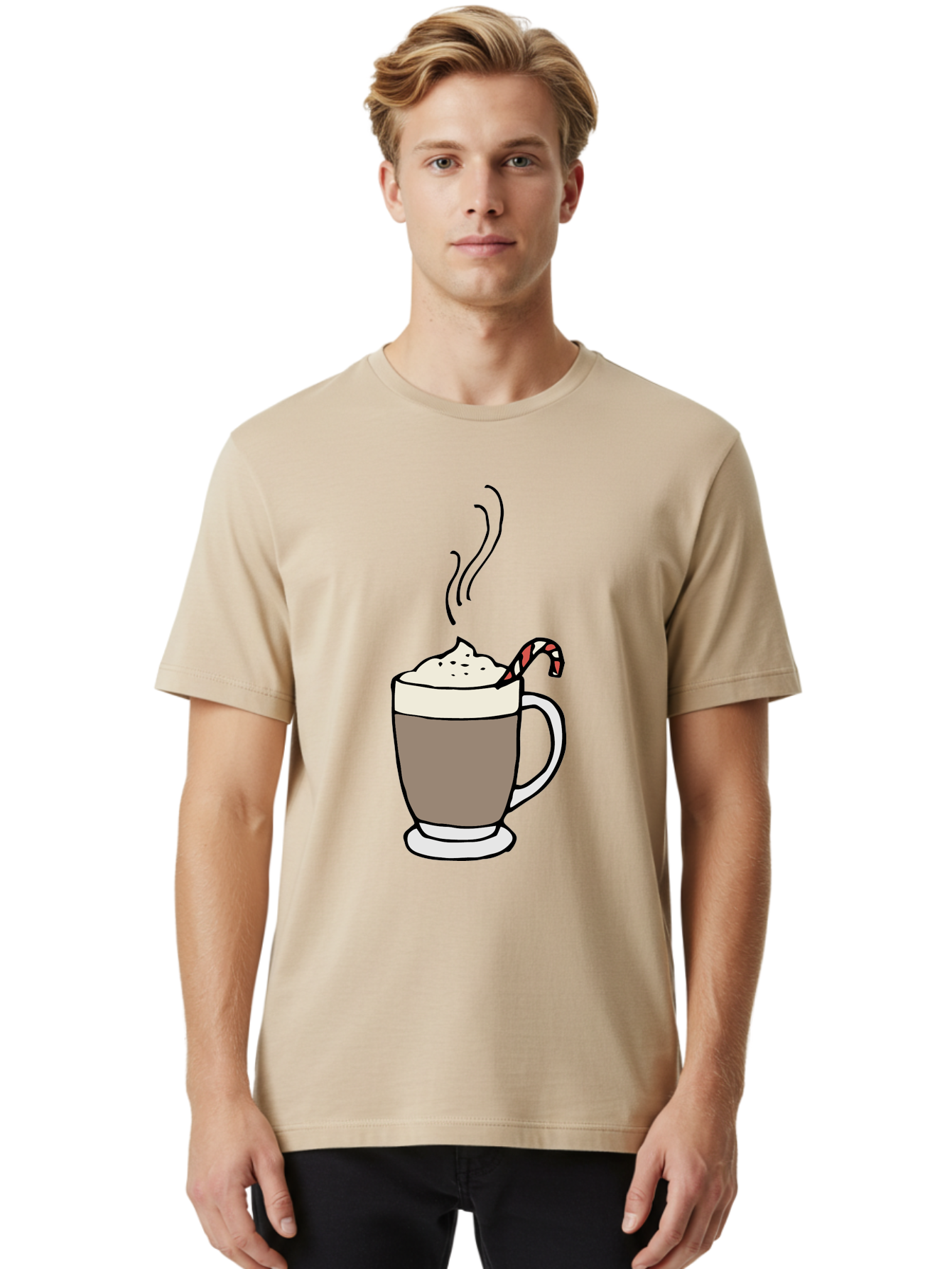 Hot-Chocolate-1 Men'S Graphic Tee, 100% Cotton, Comfortable Casual Summer Wear, Machine Washable, Hot Chocolate, Whipped Cream, Candy Cane, Holiday Drink, Sweet Treat, Festive Beverage, Marshmallow Topping, Chocolatey Goodness, -  Aaa939