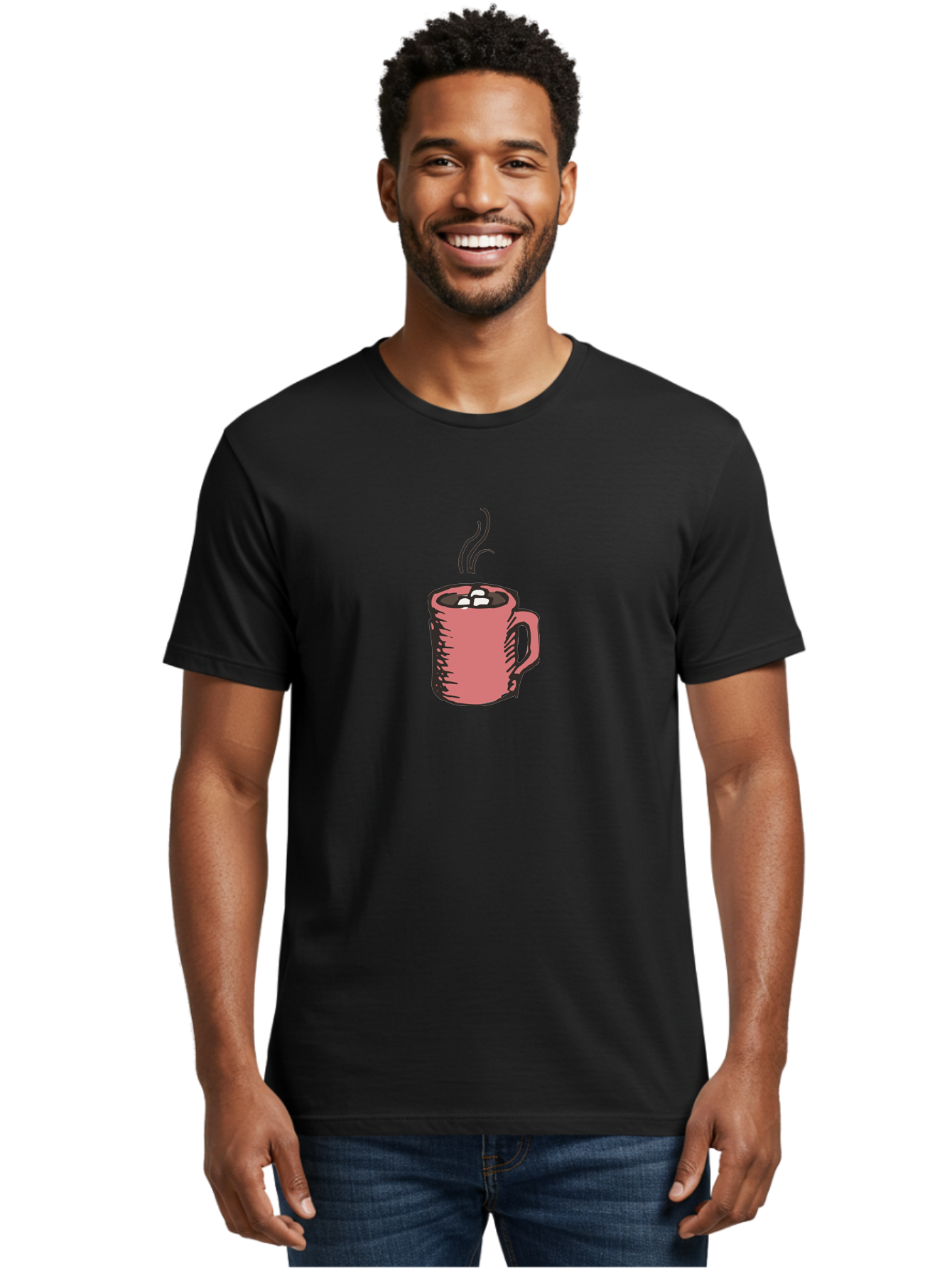 Hot-Chocolate Men'S Graphic Tee, 100% Cotton, Comfortable Casual Summer Wear, Machine Washable, Hot Chocolate, Marshmallows, Steaming Hot, Pink Mug, Cozy Drink, Warm Beverage, Sweet Treat, Comforting Delight -  Aaa943