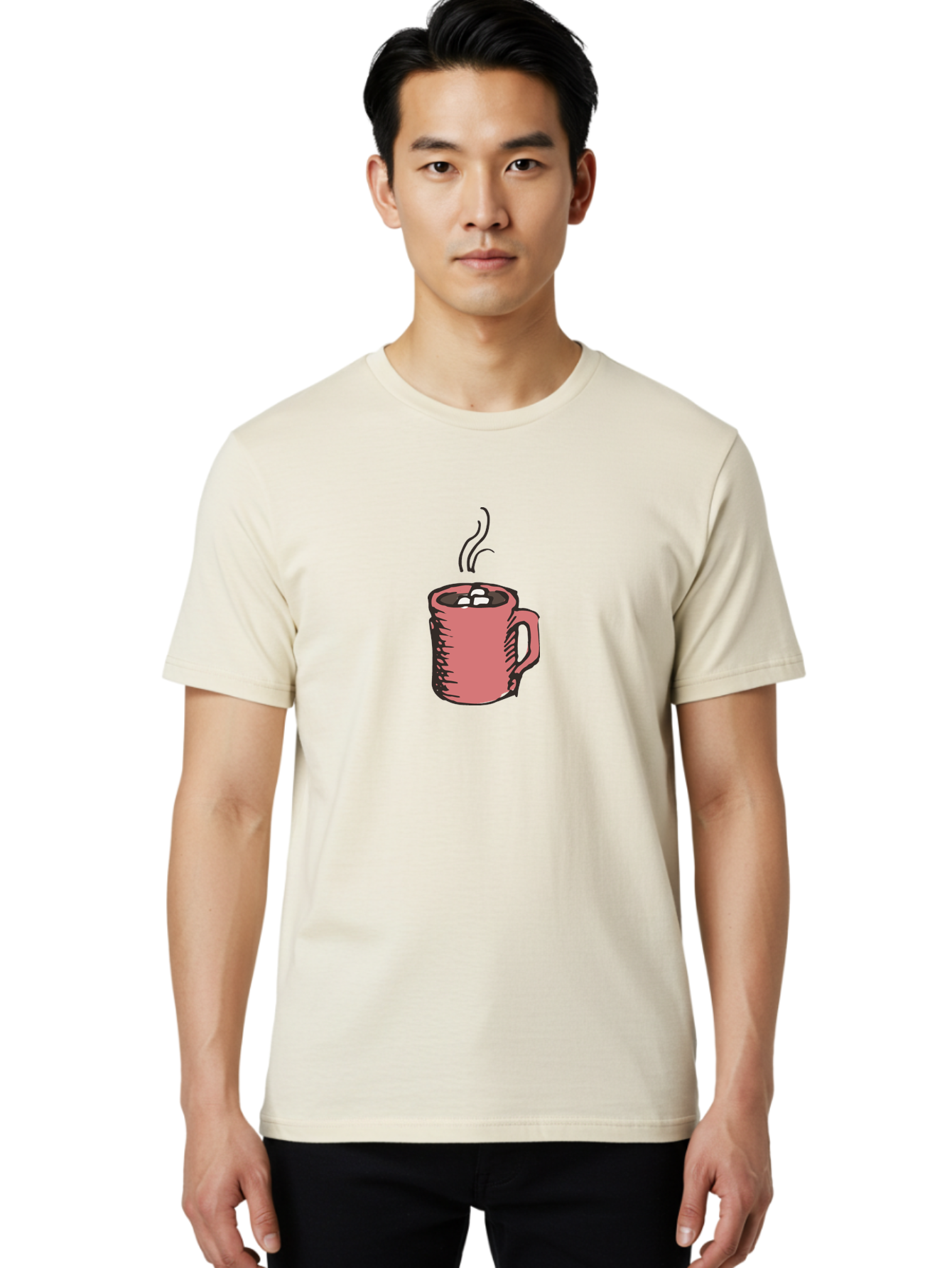 Hot-Chocolate Men'S Graphic Tee, 100% Cotton, Comfortable Casual Summer Wear, Machine Washable, Hot Chocolate, Marshmallows, Steaming Hot, Pink Mug, Cozy Drink, Warm Beverage, Sweet Treat, Comforting Delight -  Aaa943