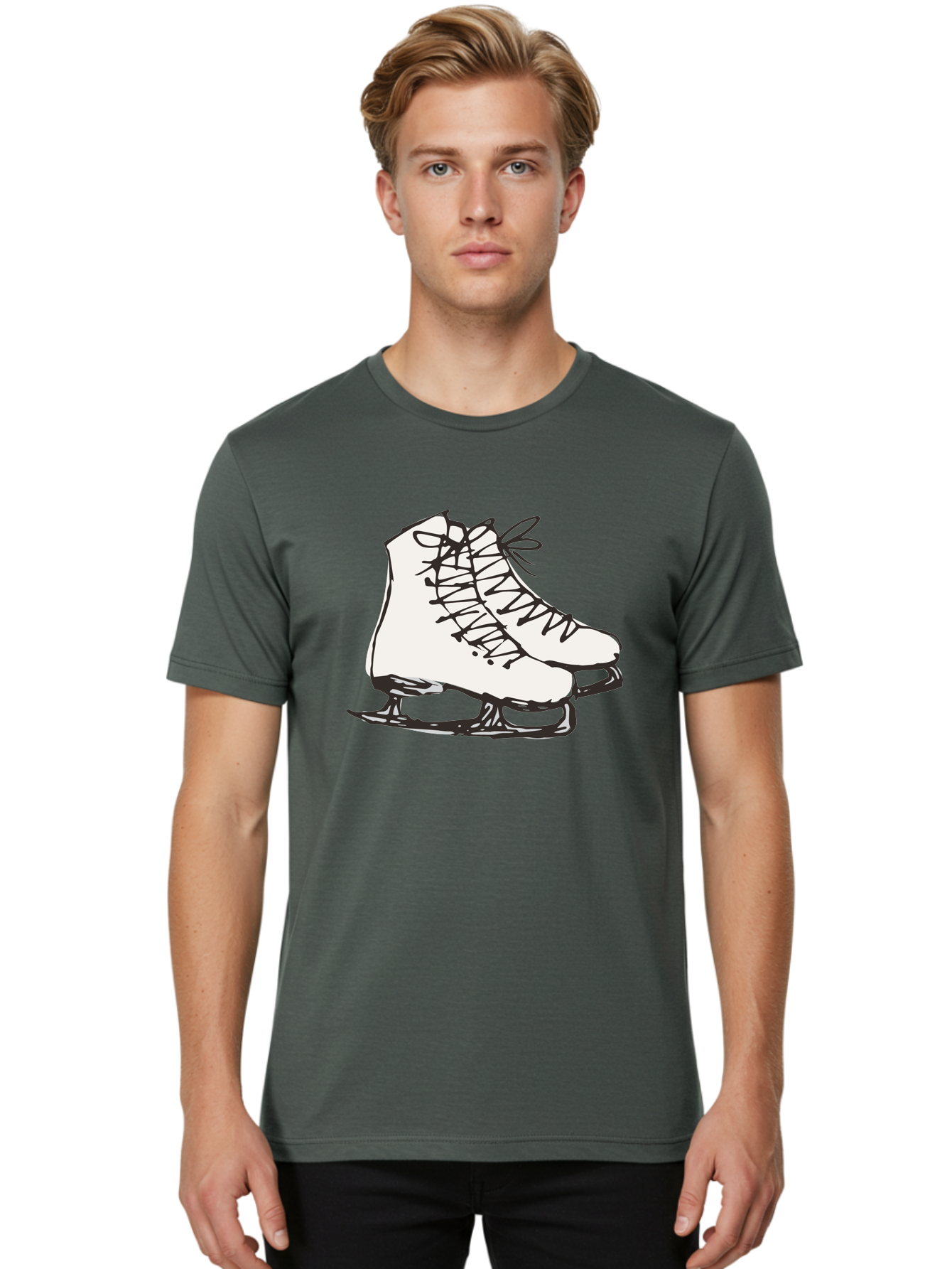 Ice-Skates-1 Men'S Graphic Tee, 100% Cotton, Comfortable Casual Summer Wear, Machine Washable, Ice Skates, Winter Sports, Figure Skating, Ice Skating, Laced Boots, Winter Fun, Cold Weather Activities, Frozen Rink -  Aaa944