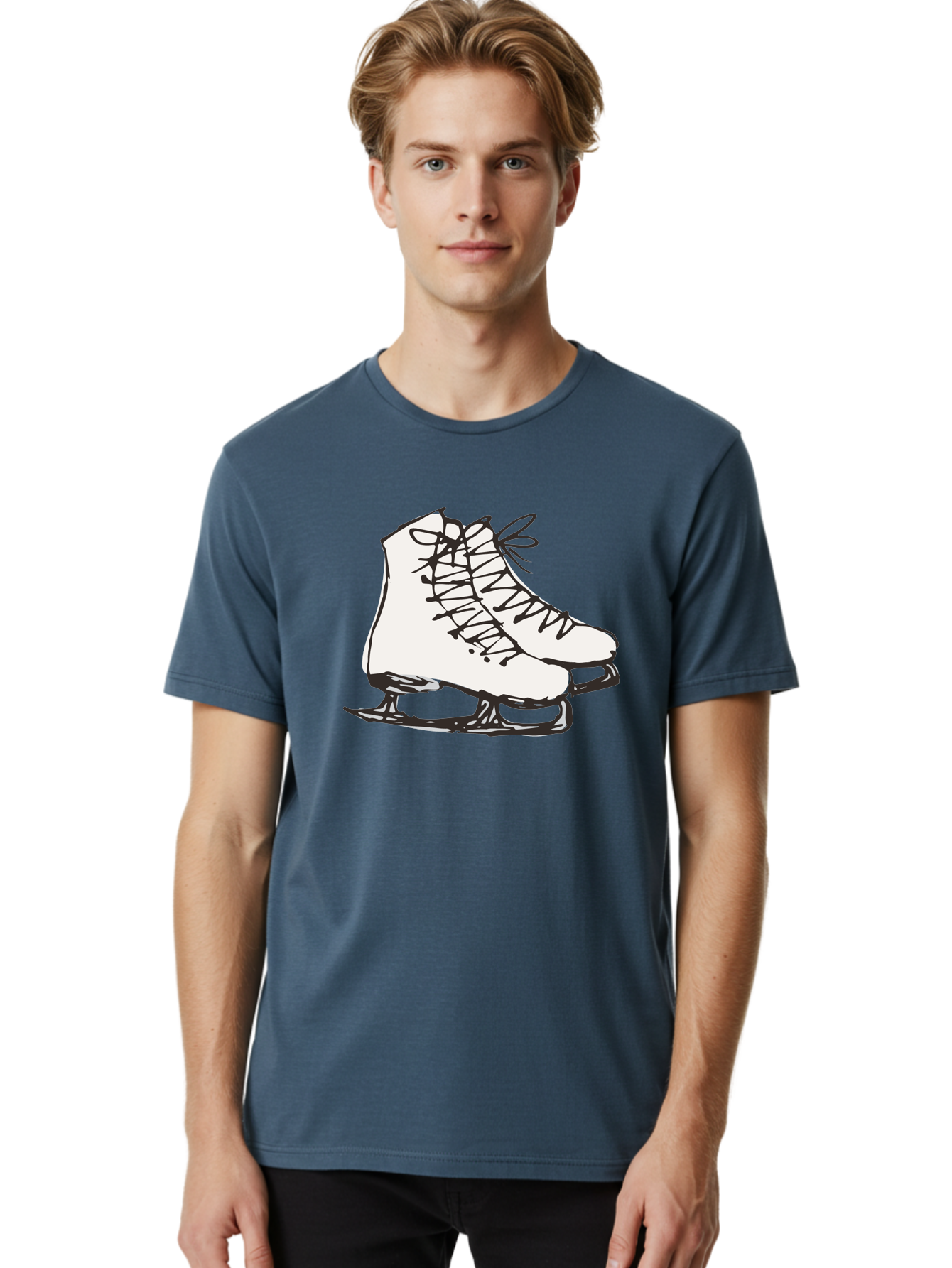 Ice-Skates-1 Men'S Graphic Tee, 100% Cotton, Comfortable Casual Summer Wear, Machine Washable, Ice Skates, Winter Sports, Figure Skating, Ice Skating, Laced Boots, Winter Fun, Cold Weather Activities, Frozen Rink -  Aaa944