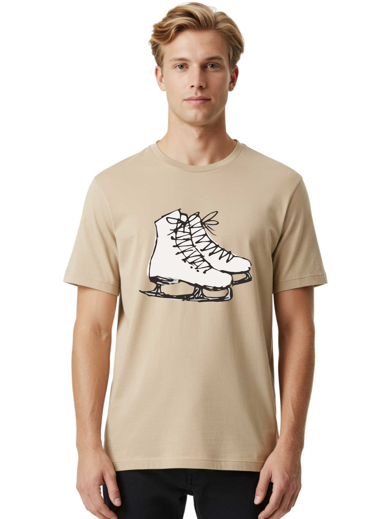 Ice-Skates-1 Men'S Graphic Tee, 100% Cotton, Comfortable Casual Summer Wear, Machine Washable, Ice Skates, Winter Sports, Figure Skating, Ice Skating, Laced Boots, Winter Fun, Cold Weather Activities, Frozen Rink -  Aaa944