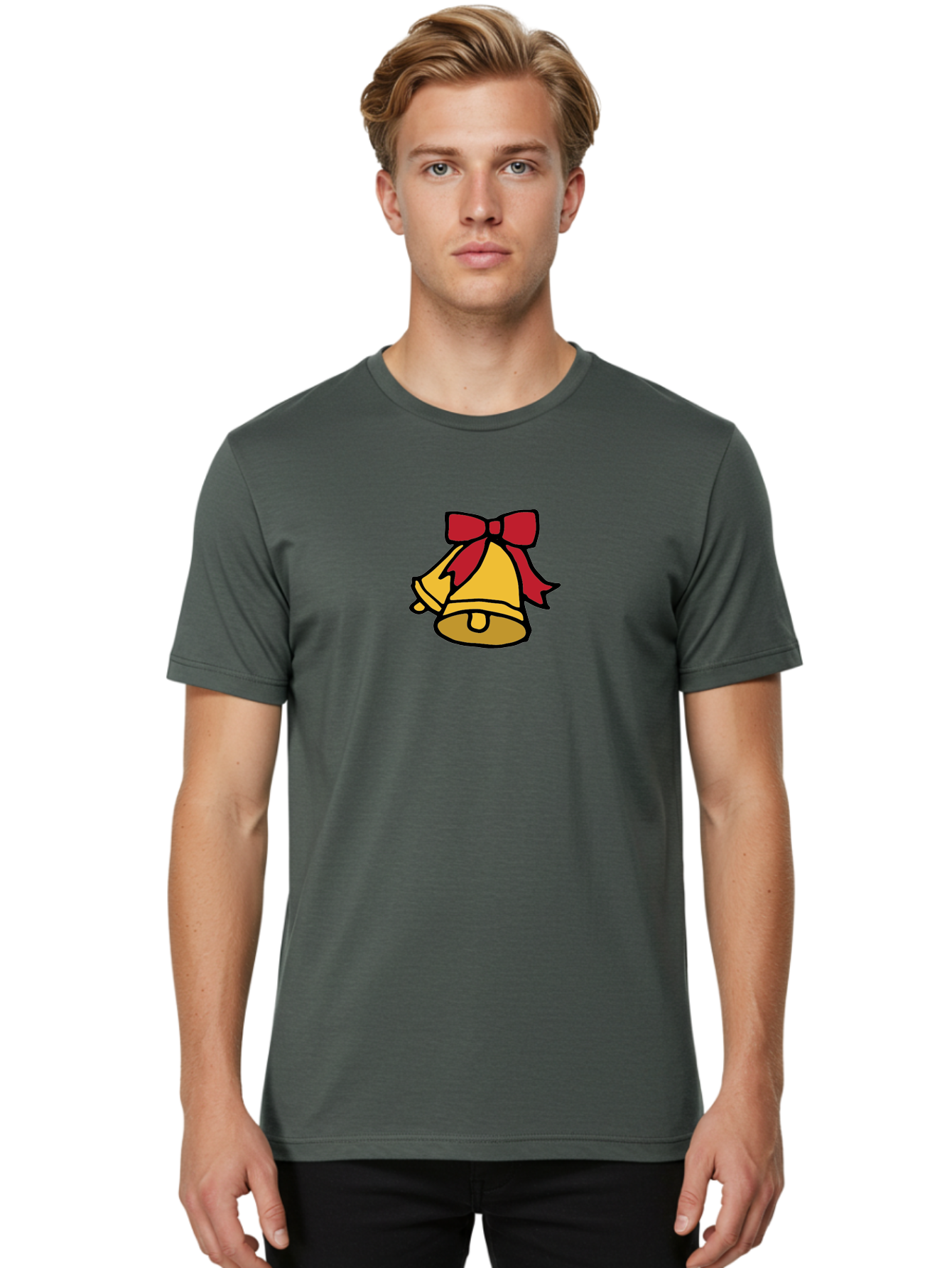 Jingle-Bells-1 Men'S Graphic Tee, 100% Cotton, Comfortable Casual Summer Wear, Machine Washable, Christmas Bells, Festive Decorations, Holiday Cheer, Joyful Sounds, Celebratory Atmosphere, Red Ribbon, Golden Bells, Christmas Celebration -  Aaa949