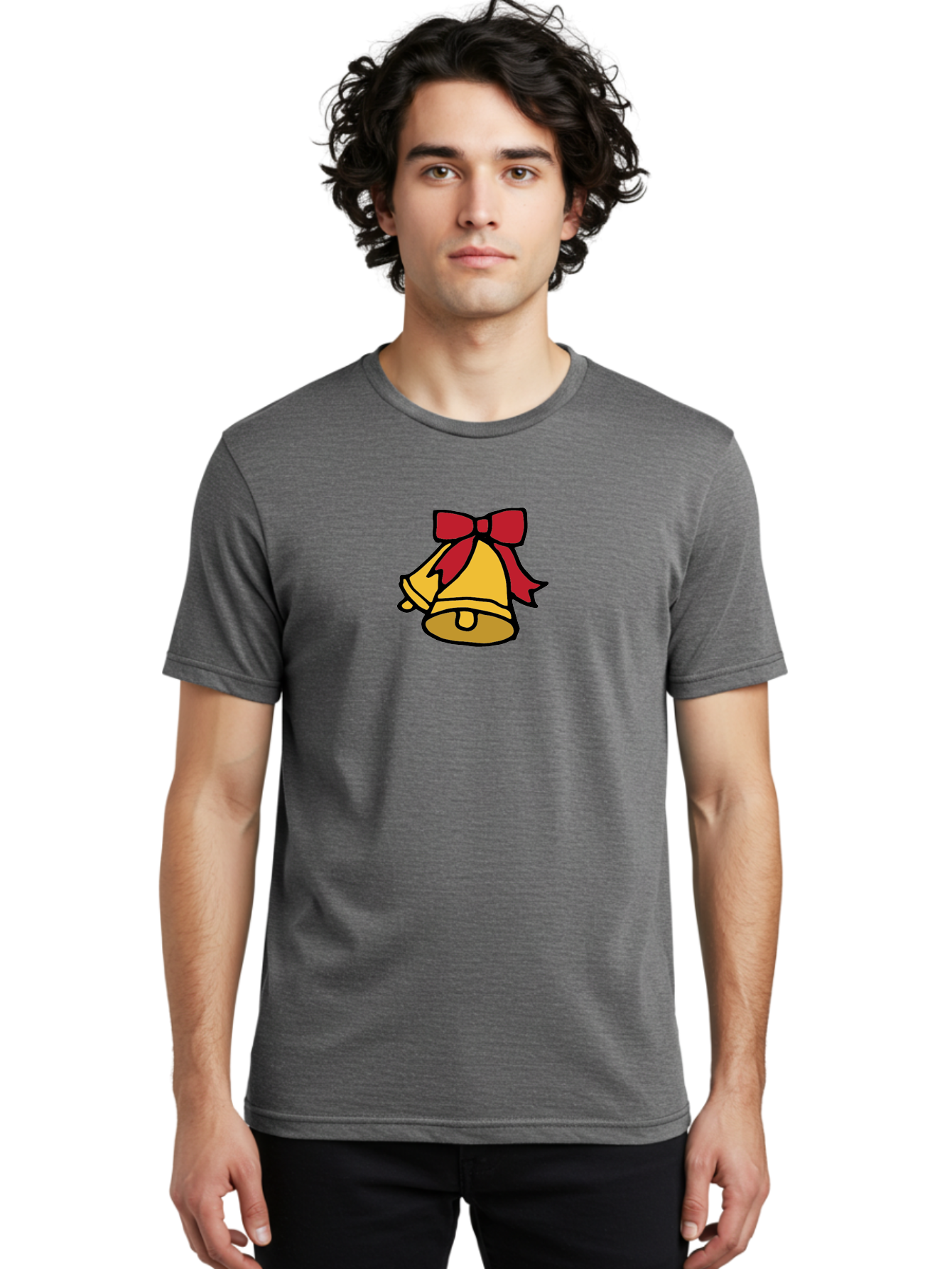 Jingle-Bells-1 Men'S Graphic Tee, 100% Cotton, Comfortable Casual Summer Wear, Machine Washable, Christmas Bells, Festive Decorations, Holiday Cheer, Joyful Sounds, Celebratory Atmosphere, Red Ribbon, Golden Bells, Christmas Celebration -  Aaa949