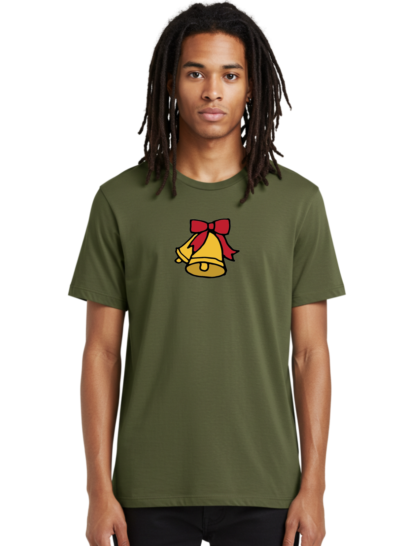 Jingle-Bells-1 Men'S Graphic Tee, 100% Cotton, Comfortable Casual Summer Wear, Machine Washable, Christmas Bells, Festive Decorations, Holiday Cheer, Joyful Sounds, Celebratory Atmosphere, Red Ribbon, Golden Bells, Christmas Celebration -  Aaa949