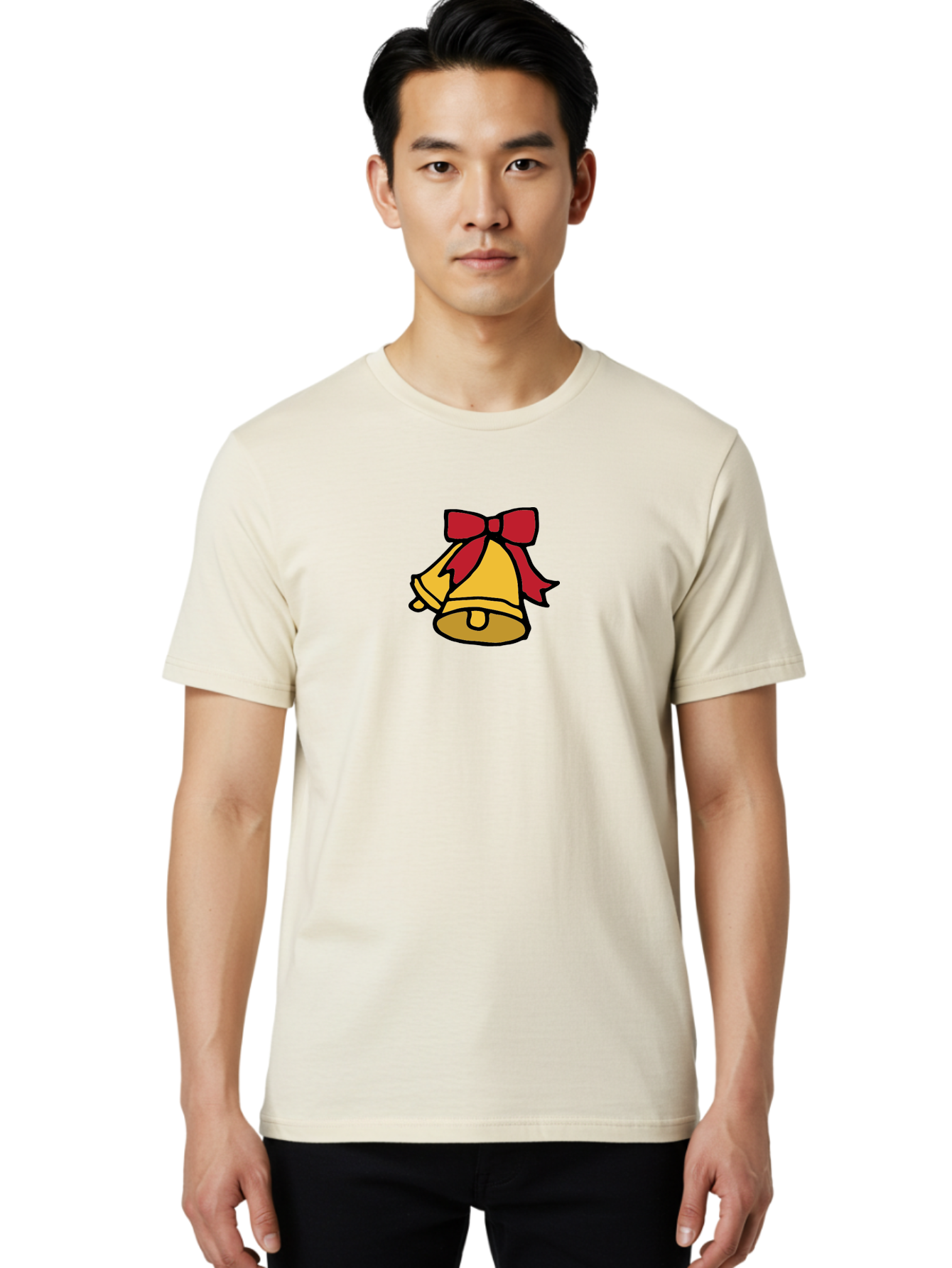 Jingle-Bells-1 Men'S Graphic Tee, 100% Cotton, Comfortable Casual Summer Wear, Machine Washable, Christmas Bells, Festive Decorations, Holiday Cheer, Joyful Sounds, Celebratory Atmosphere, Red Ribbon, Golden Bells, Christmas Celebration -  Aaa949