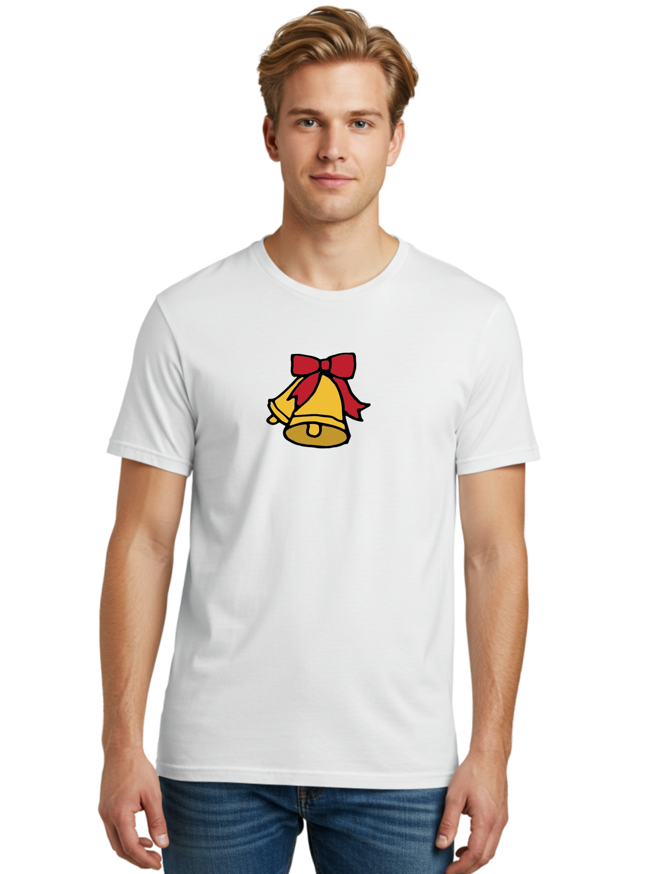 Jingle-Bells-1 Men'S Graphic Tee, 100% Cotton, Comfortable Casual Summer Wear, Machine Washable, Christmas Bells, Festive Decorations, Holiday Cheer, Joyful Sounds, Celebratory Atmosphere, Red Ribbon, Golden Bells, Christmas Celebration -  Aaa949